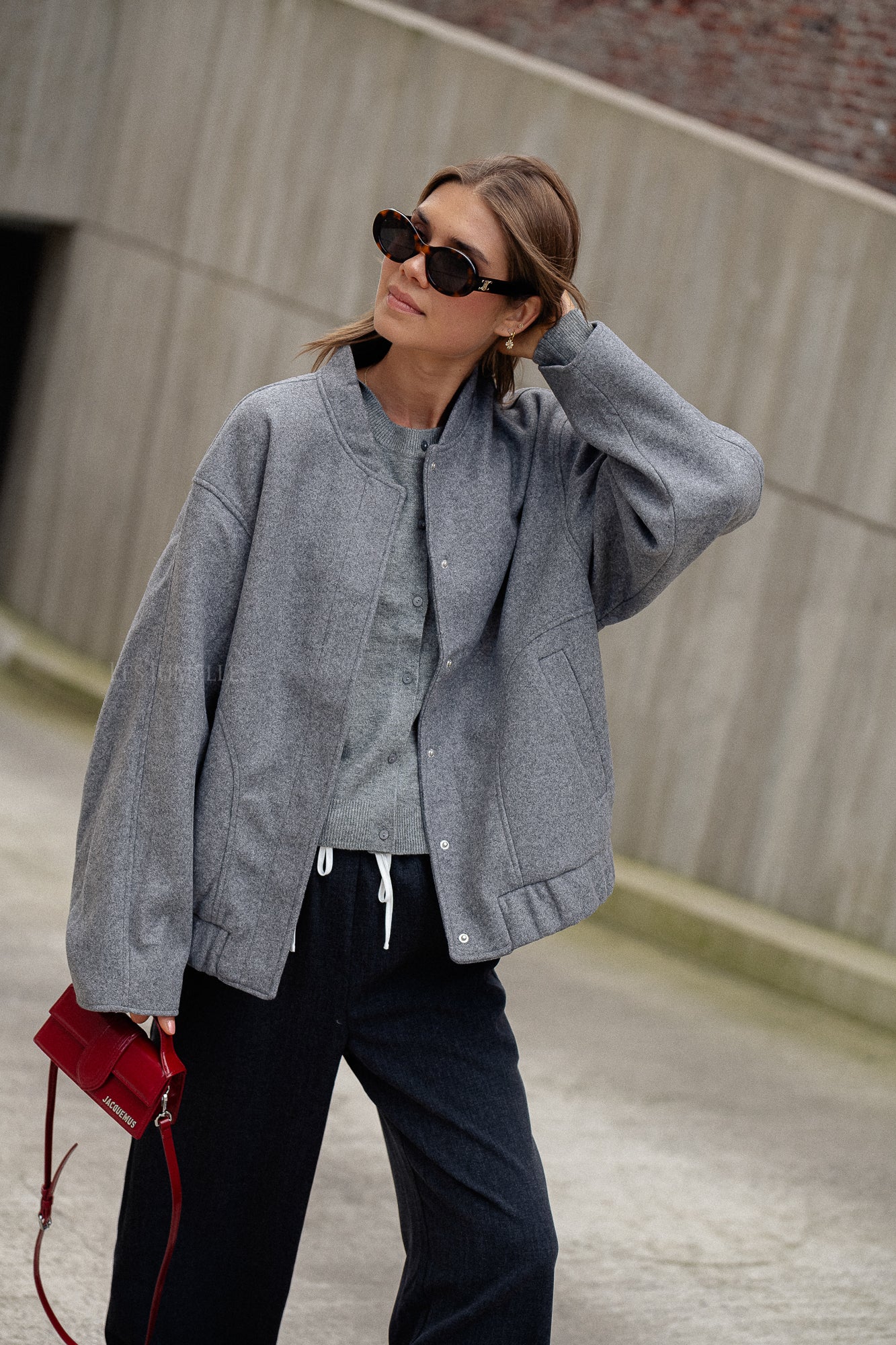 Veste bomber oversize Geena gris chiné