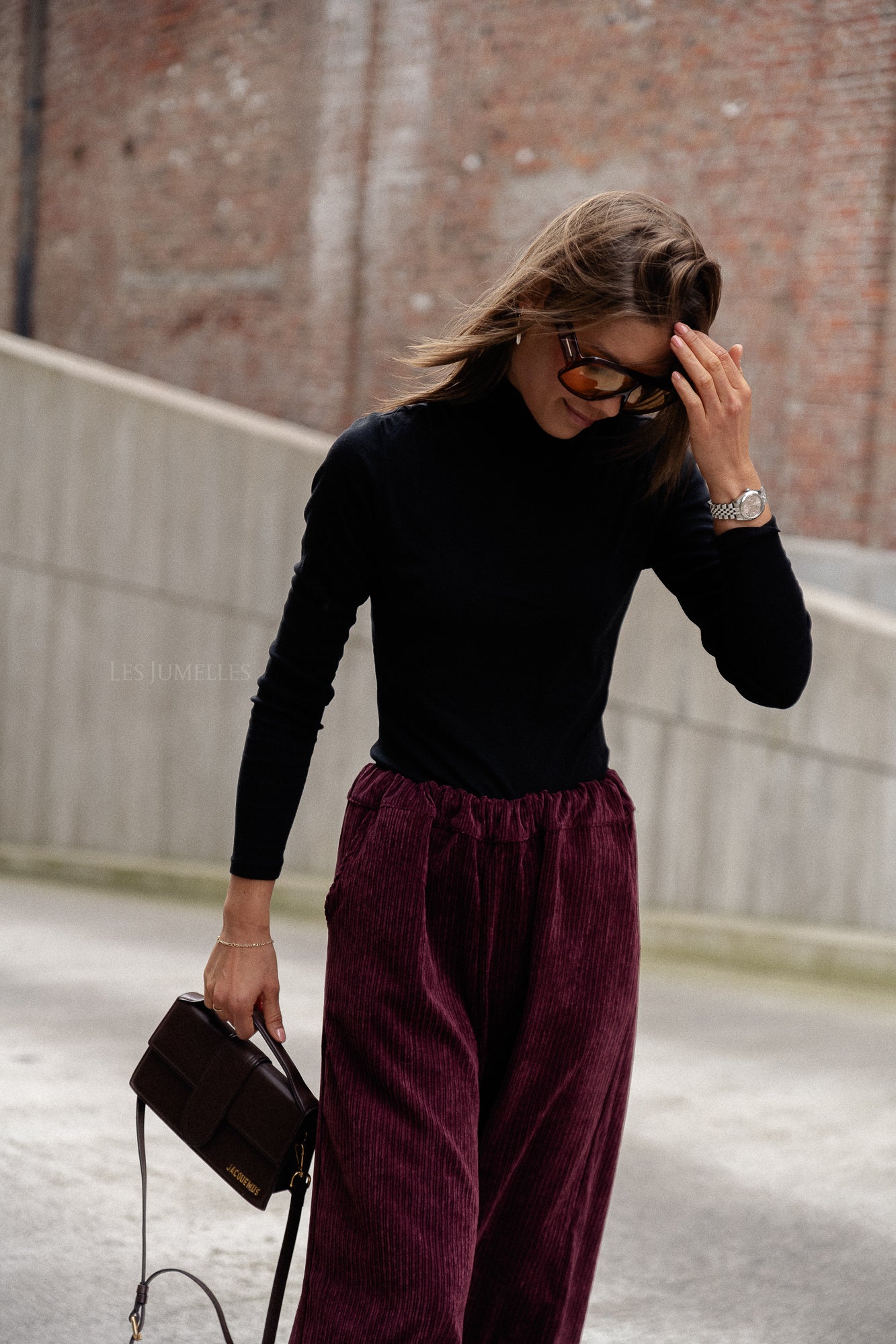 Pantalon en velours Capucine bordeaux