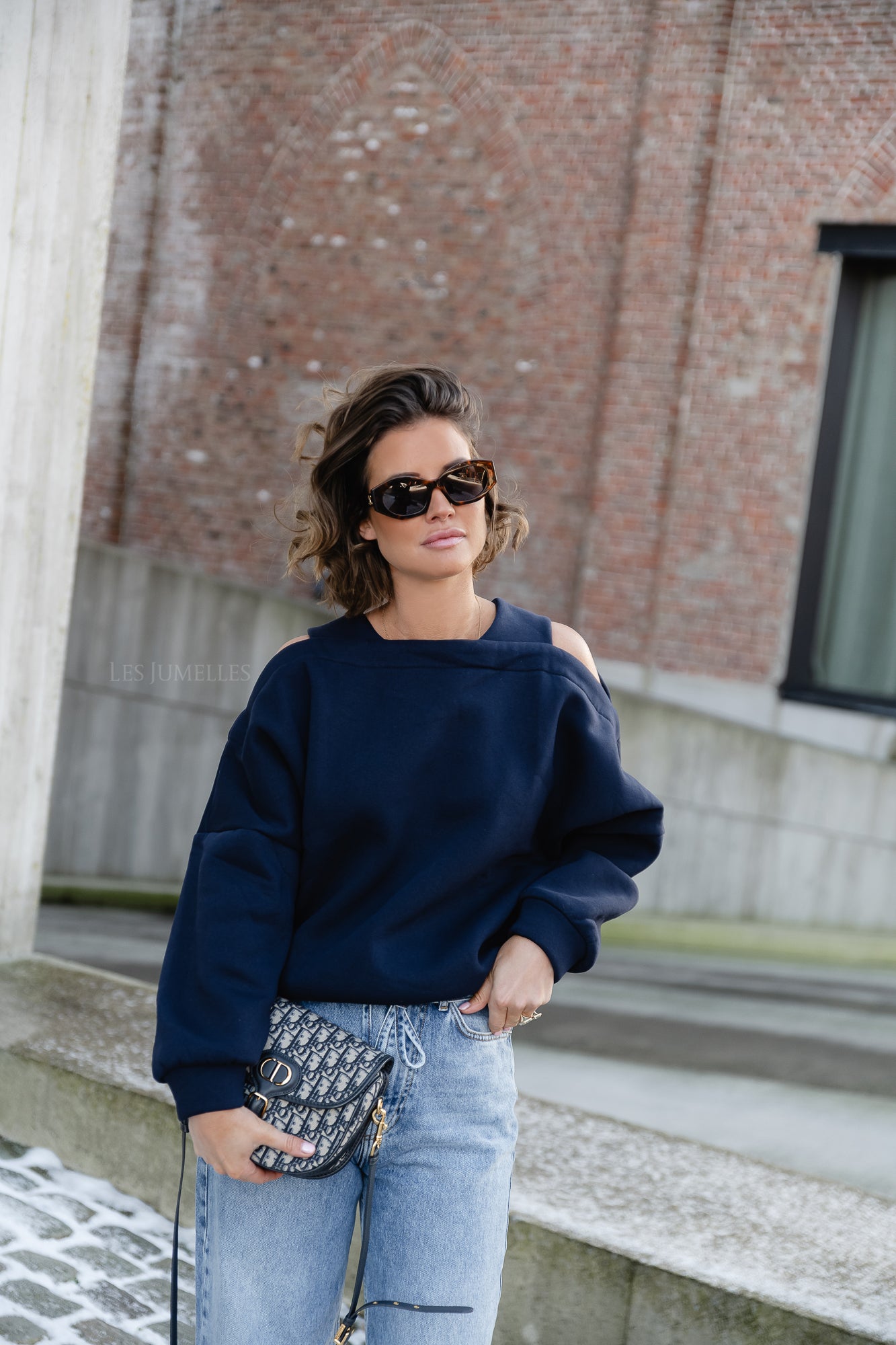 Dark blue sweater with on sale jeans