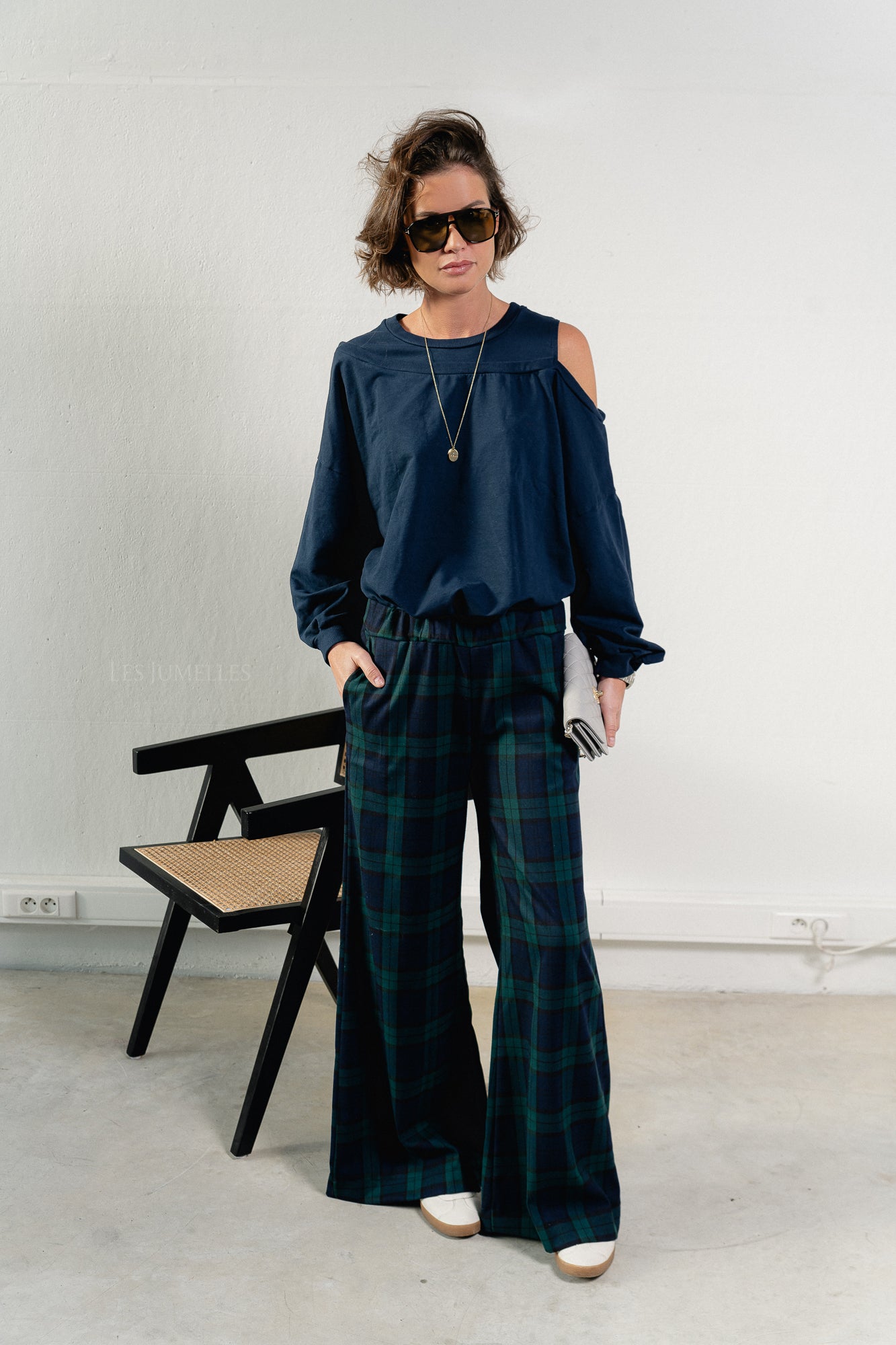 Milan checkered pants navy/green