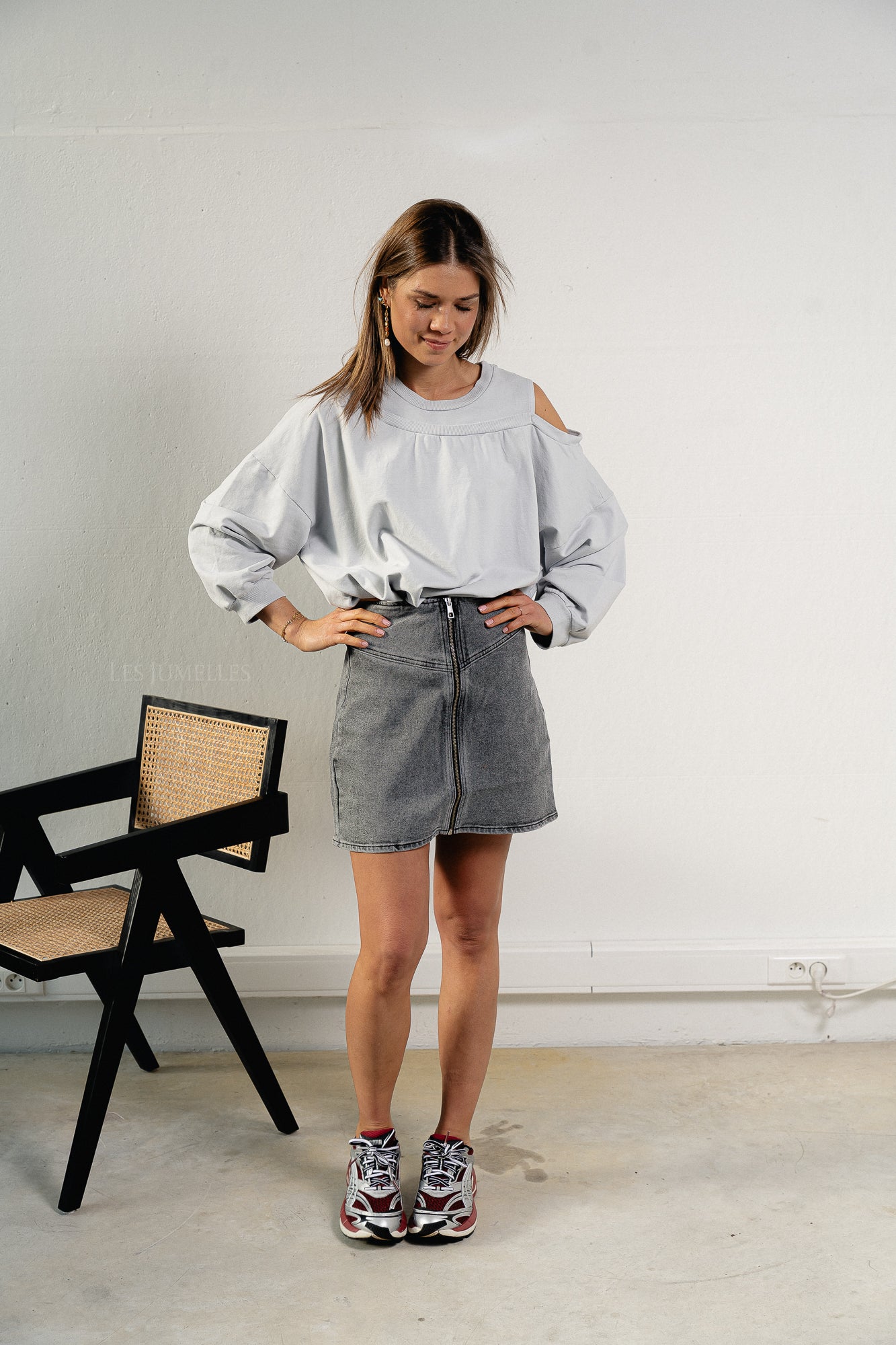 Luna off shoulder sweatshirt light grey