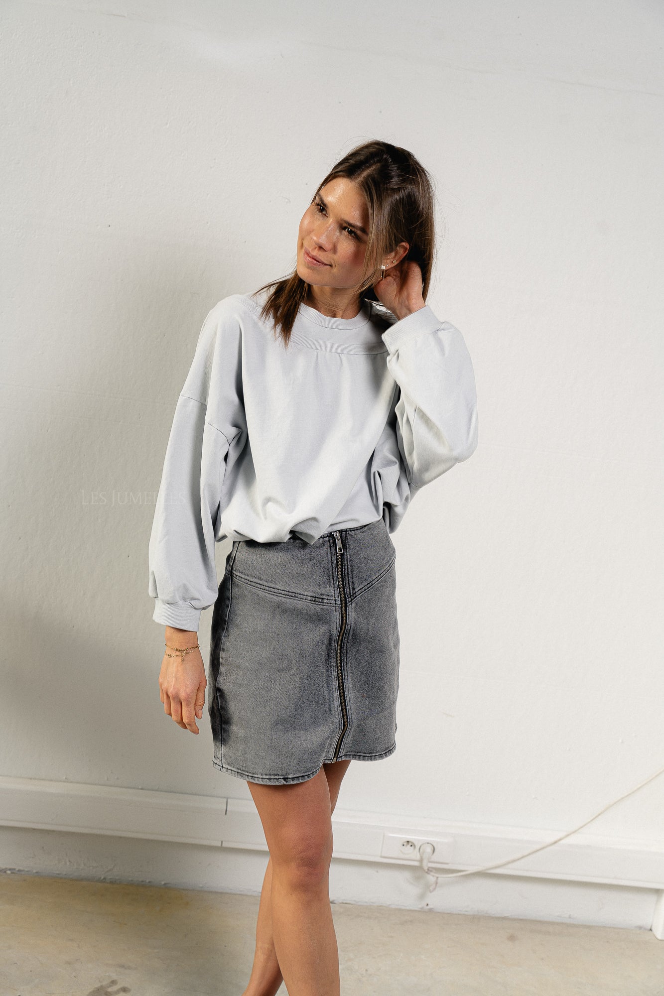 Luna off shoulder sweatshirt light grey