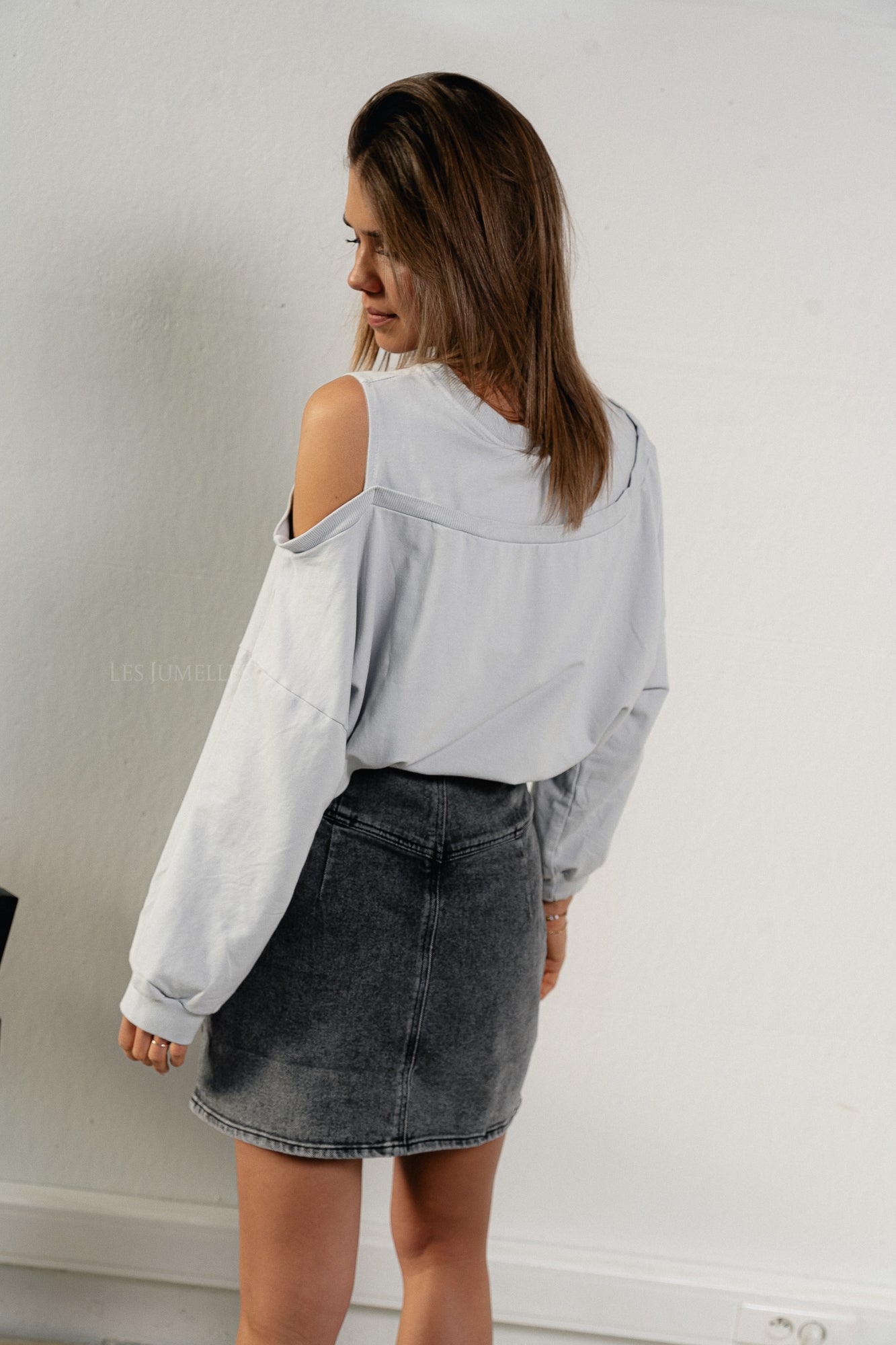 Luna off shoulder sweatshirt light grey