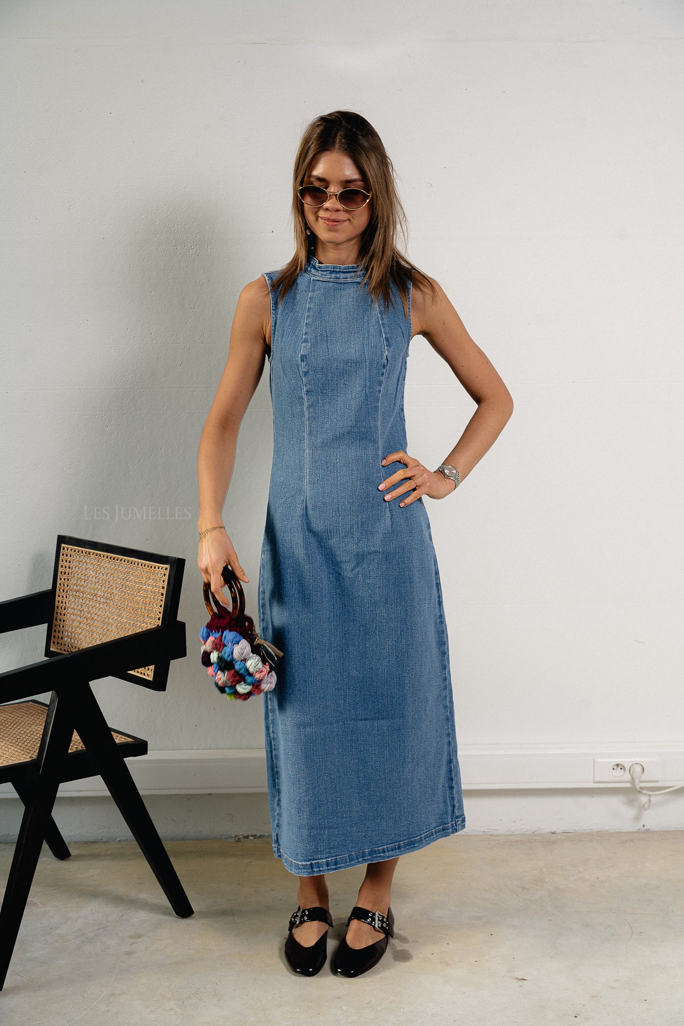 Robe midi VIWinona S/L en denim bleu moyen