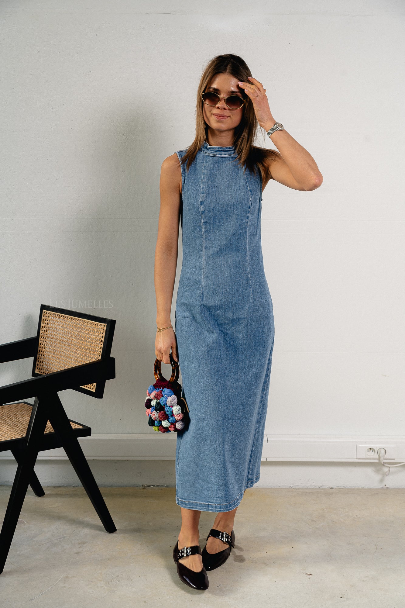 Robe midi VIWinona S/L en denim bleu moyen