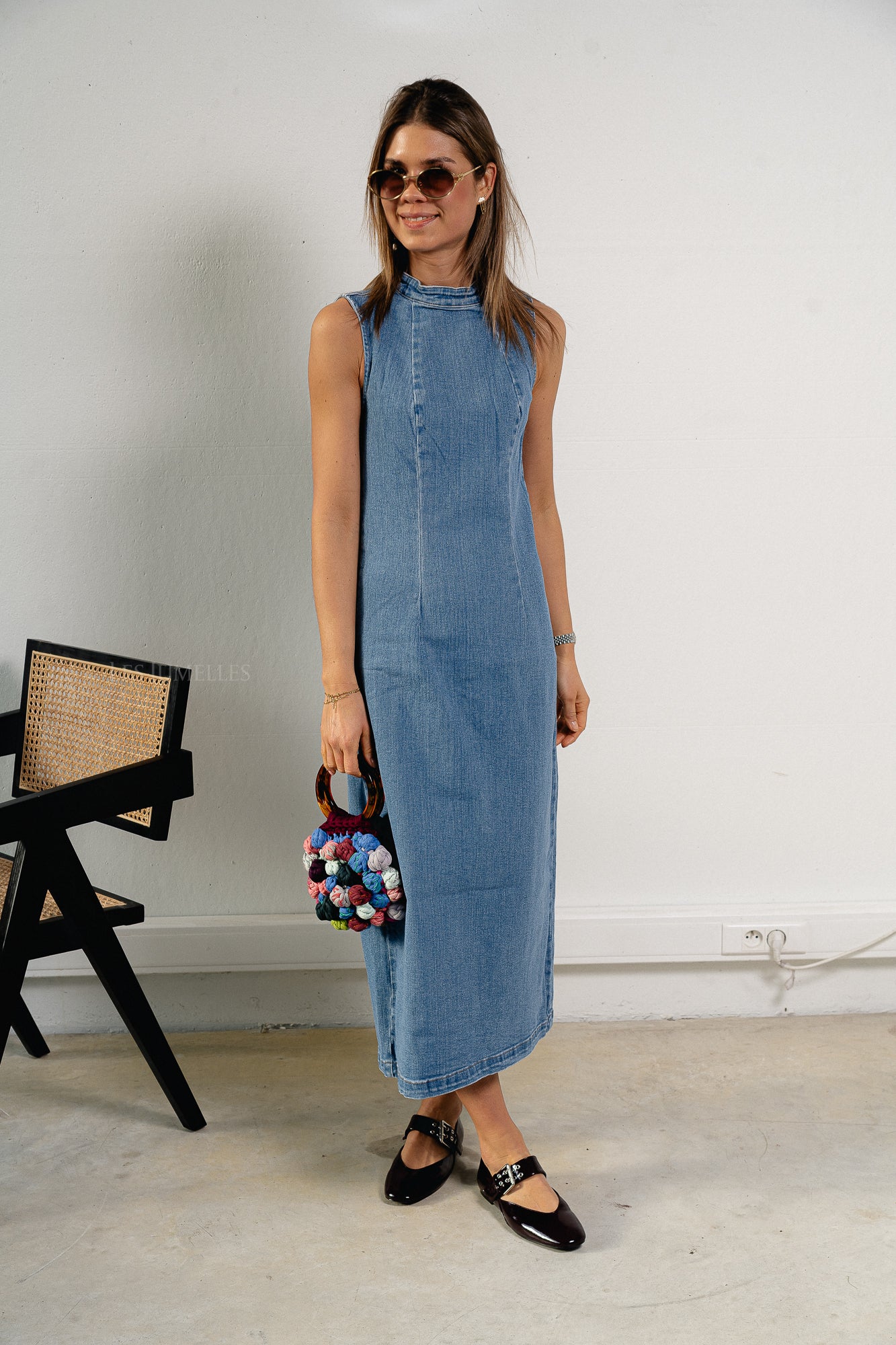 Robe midi VIWinona S/L en denim bleu moyen