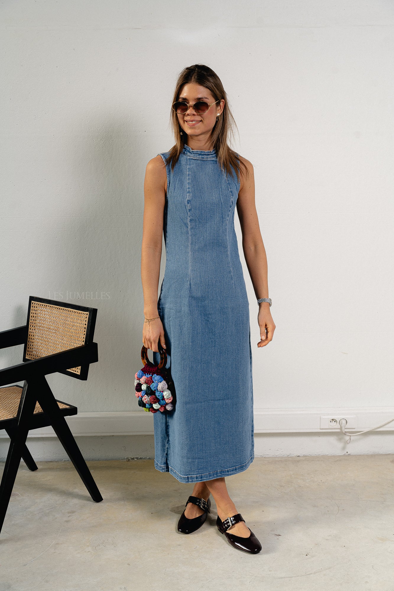 Robe midi VIWinona S/L en denim bleu moyen