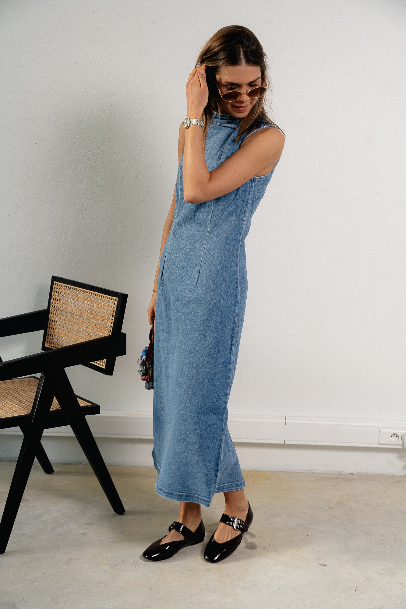 Robe midi VIWinona S/L en denim bleu moyen