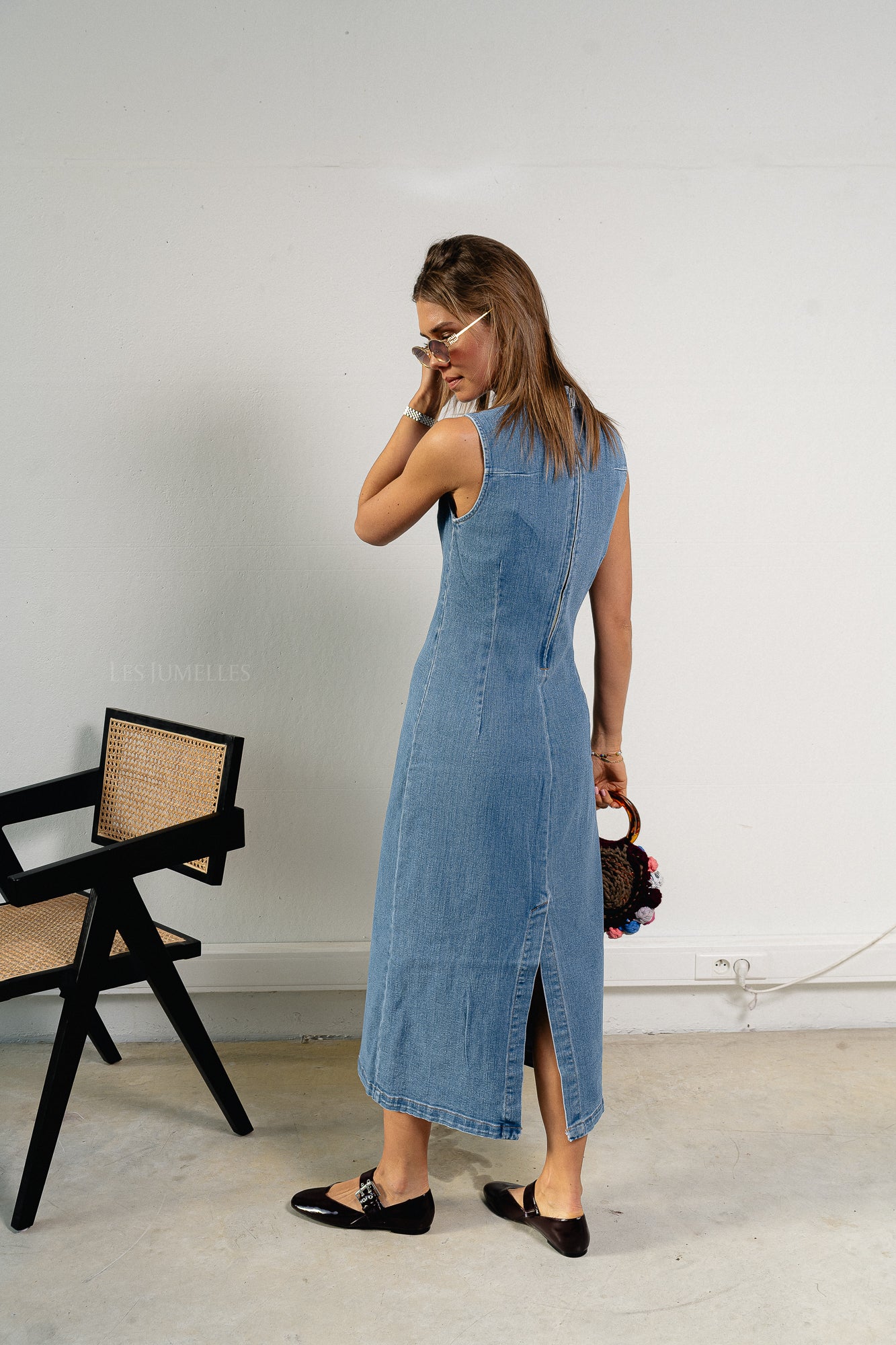 Robe midi VIWinona S/L en denim bleu moyen