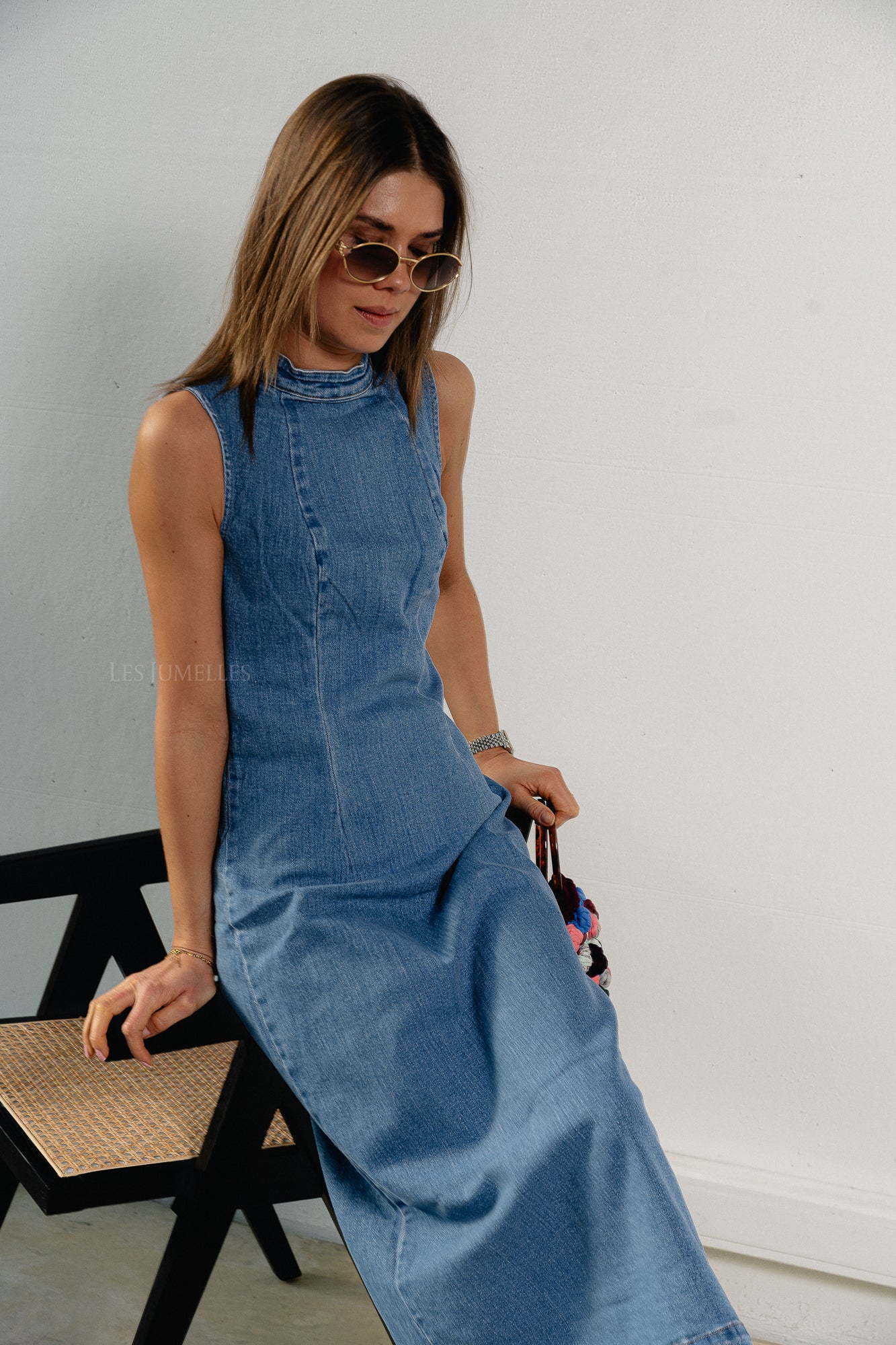 Robe midi VIWinona S/L en denim bleu moyen