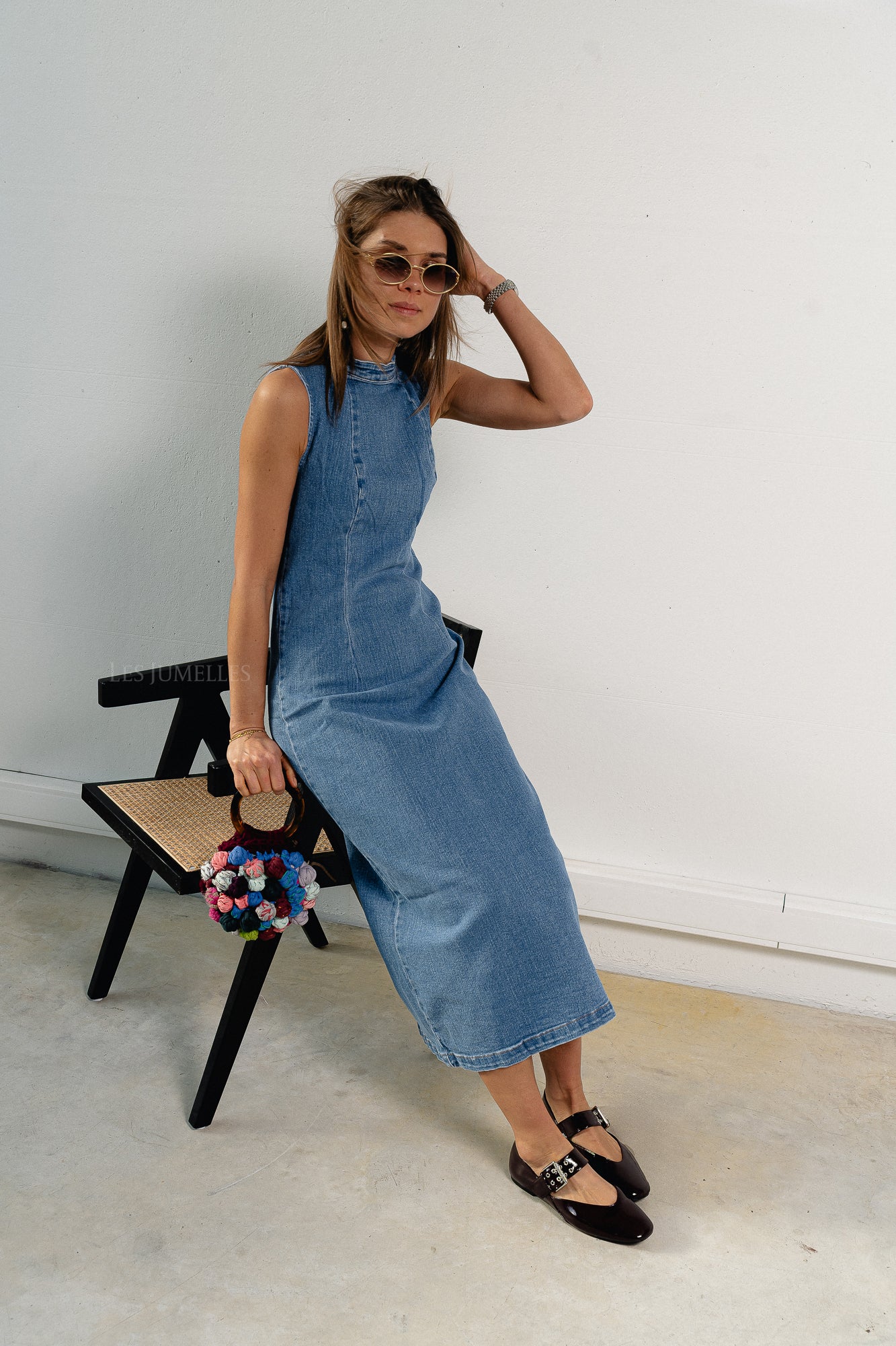 Robe midi VIWinona S/L en denim bleu moyen