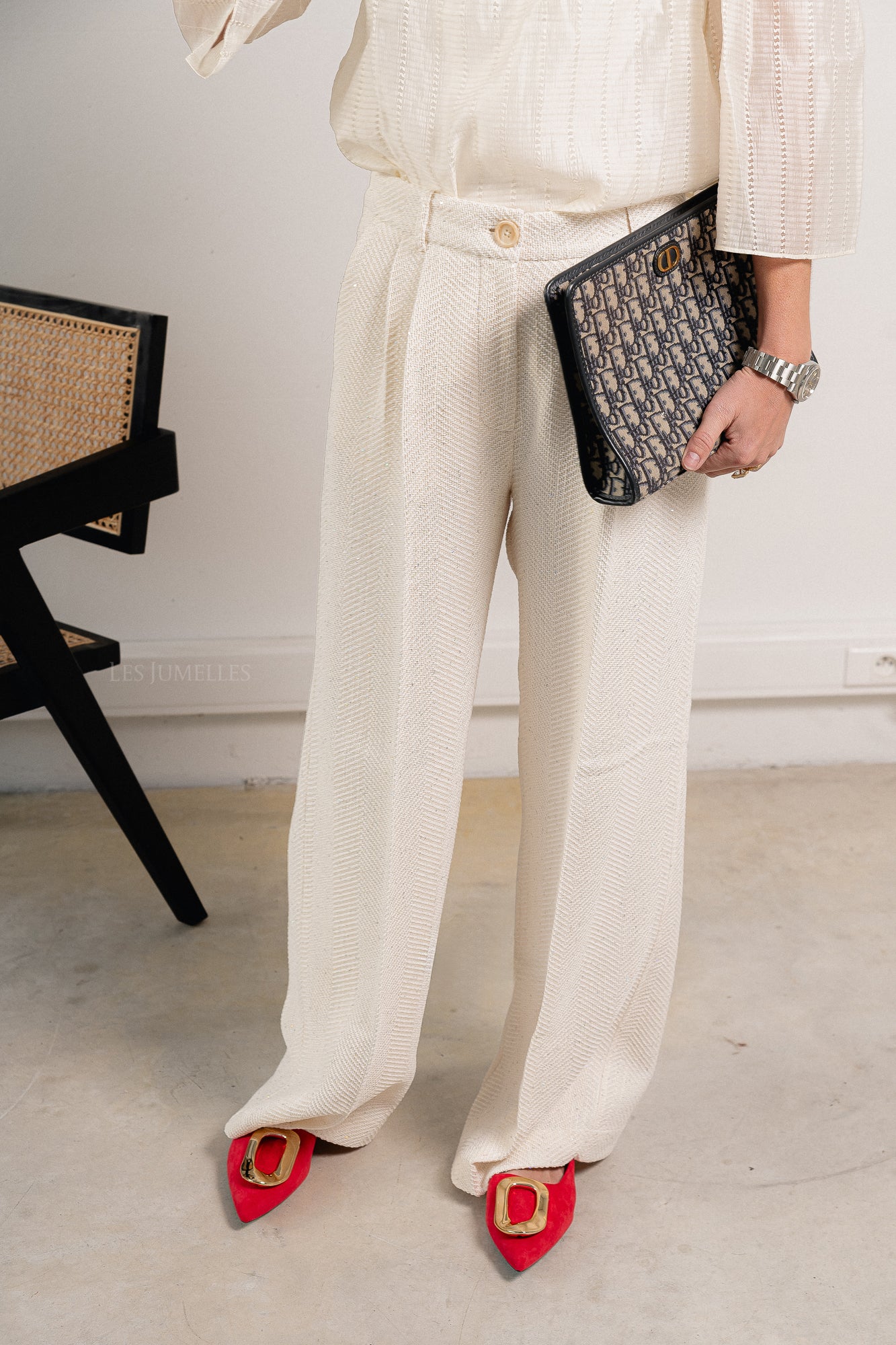 Sequined bouclé pants white