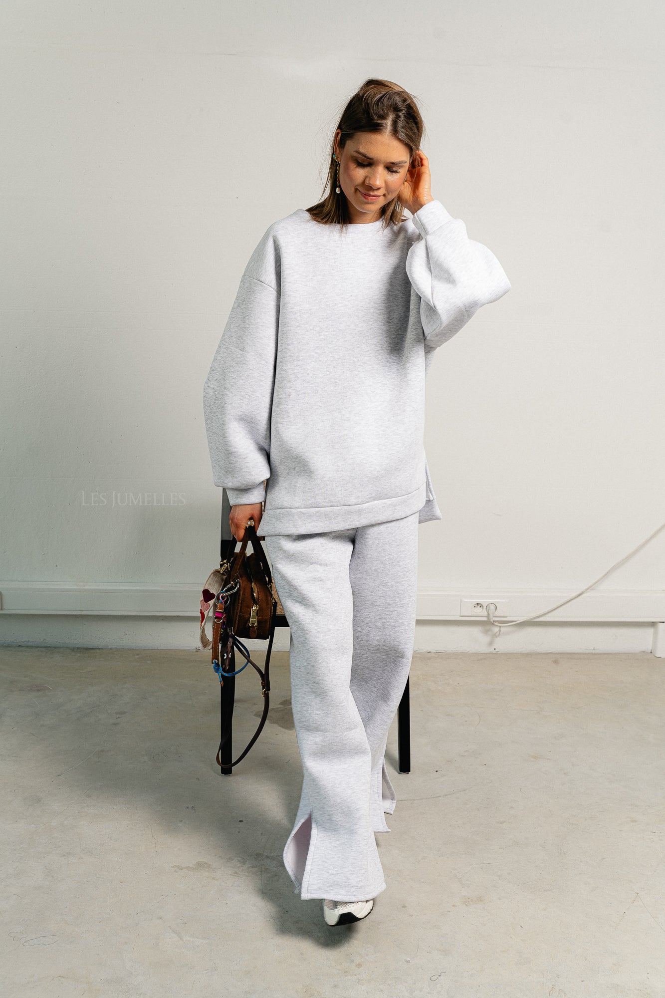 Emelyne sweat pants with split light grey