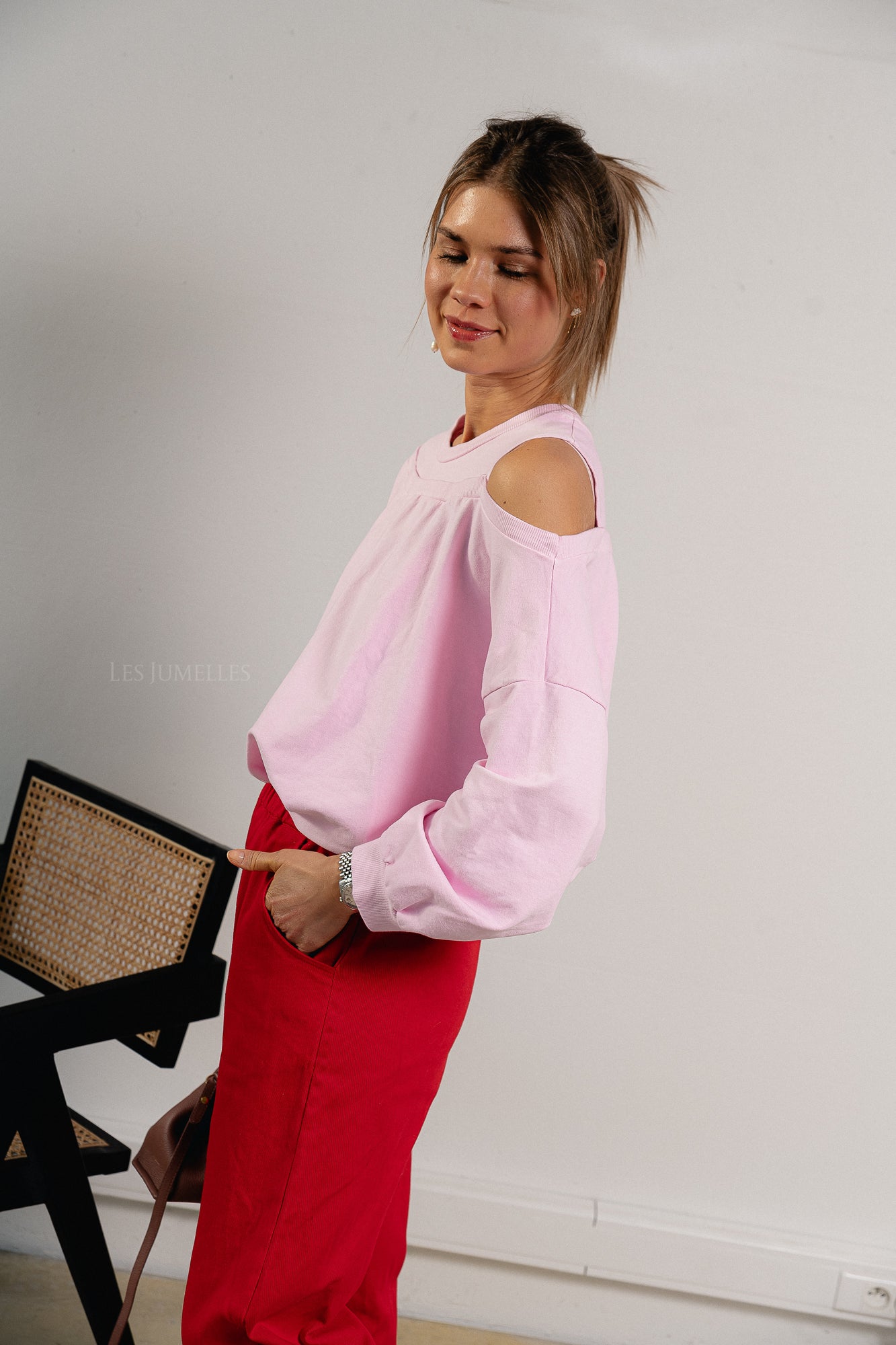 Luna off shoulder sweatshirt pink