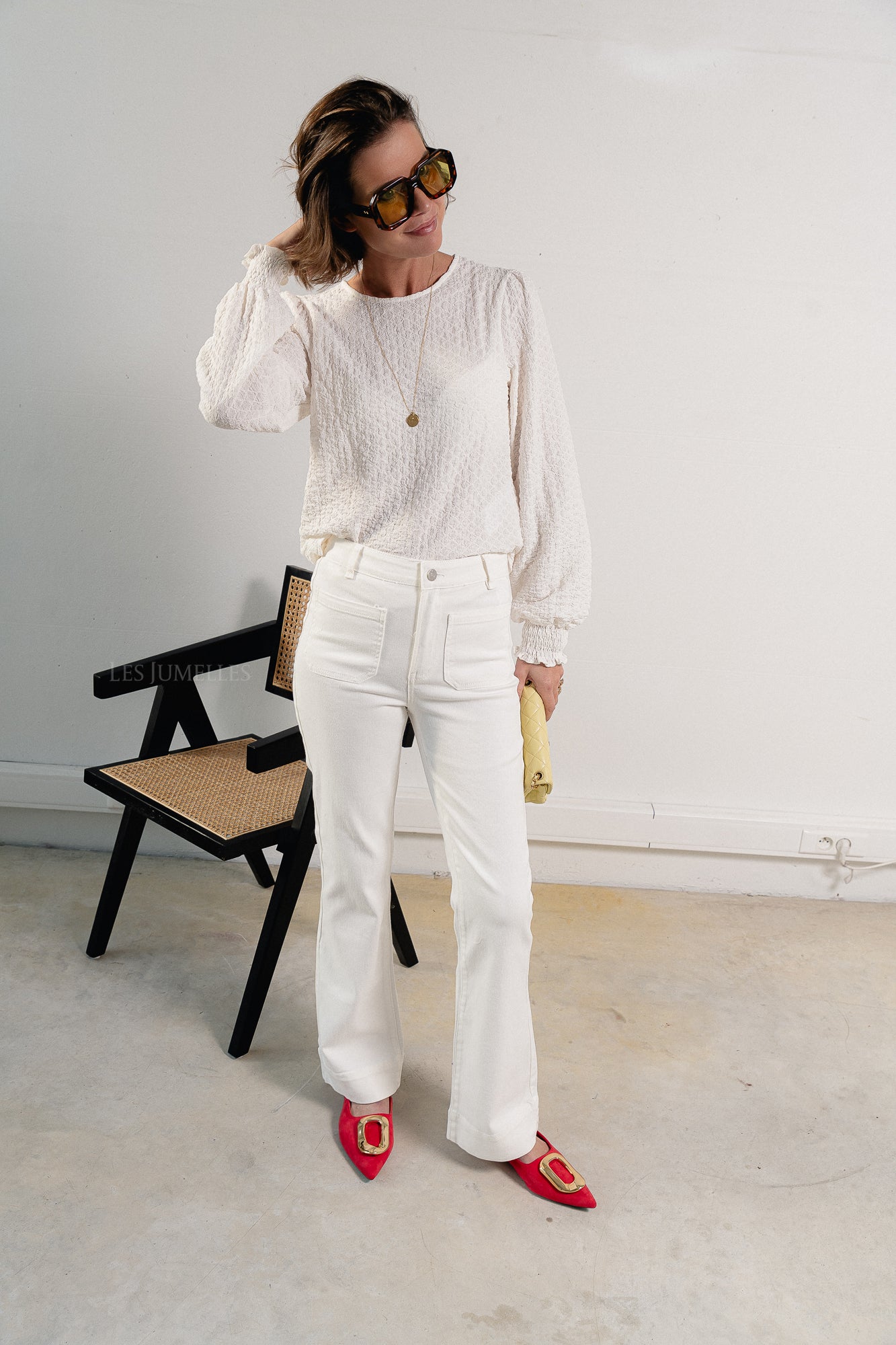 YASJenka HW flared jeans star white