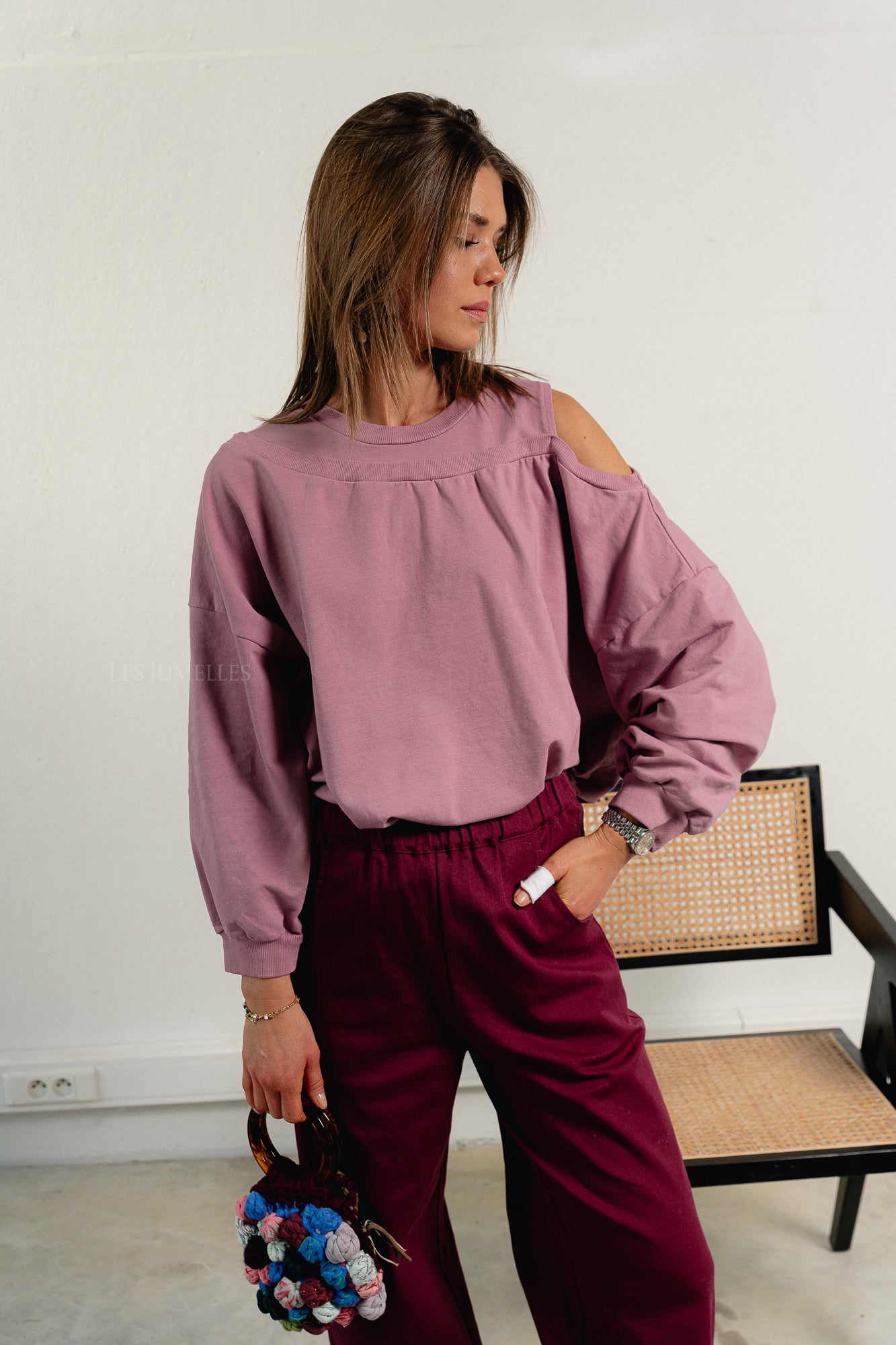 Luna off shoulder sweatshirt old rose