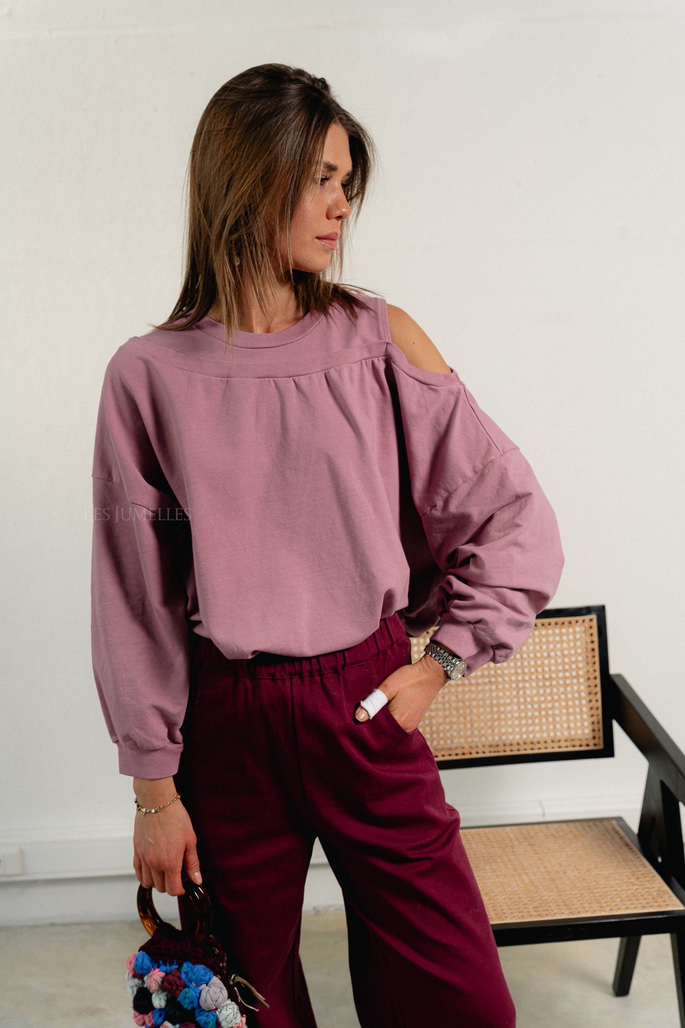 Luna off shoulder sweatshirt old rose