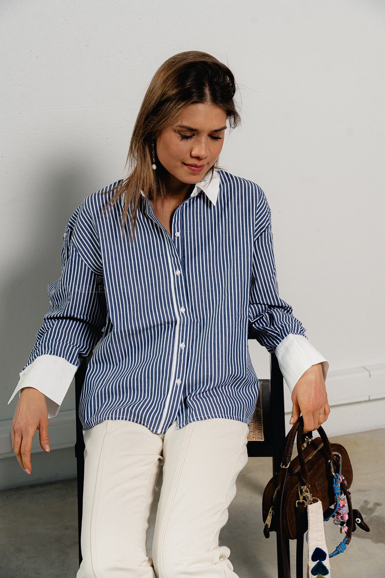 YASStria LS shirt star white/blue stripes