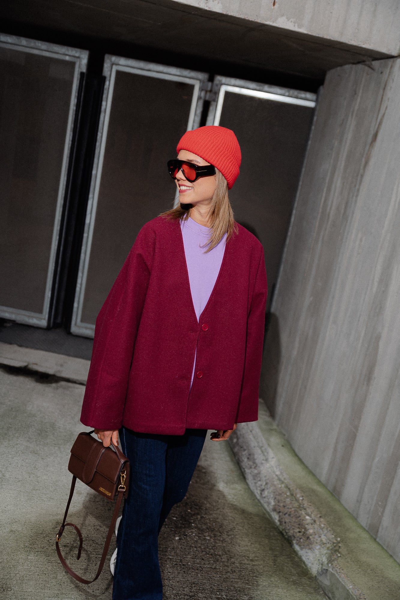 Louane oversized jas bordeauxrood