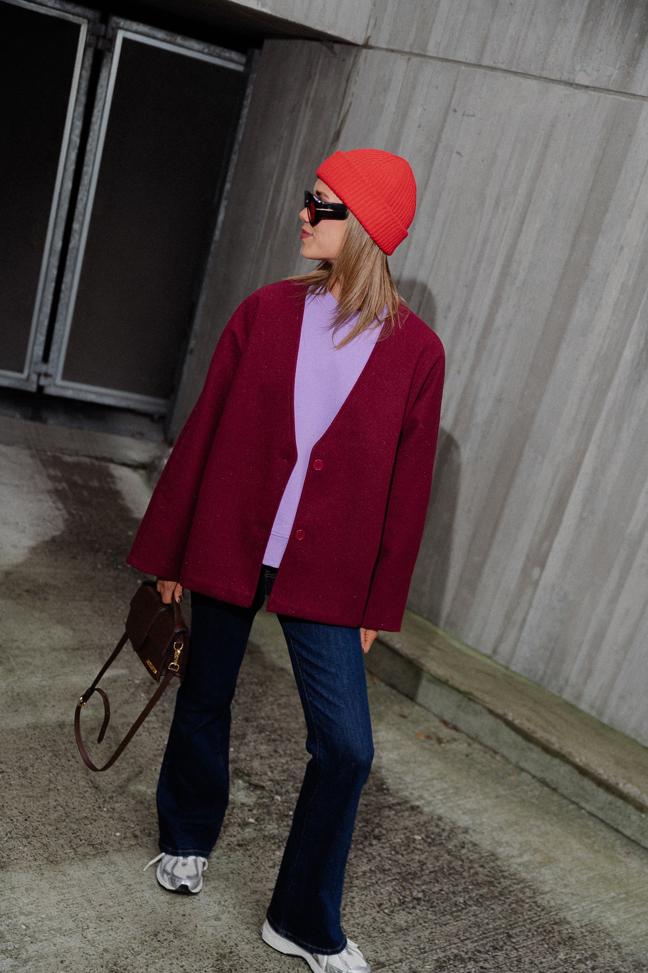 Louane oversized jas bordeauxrood