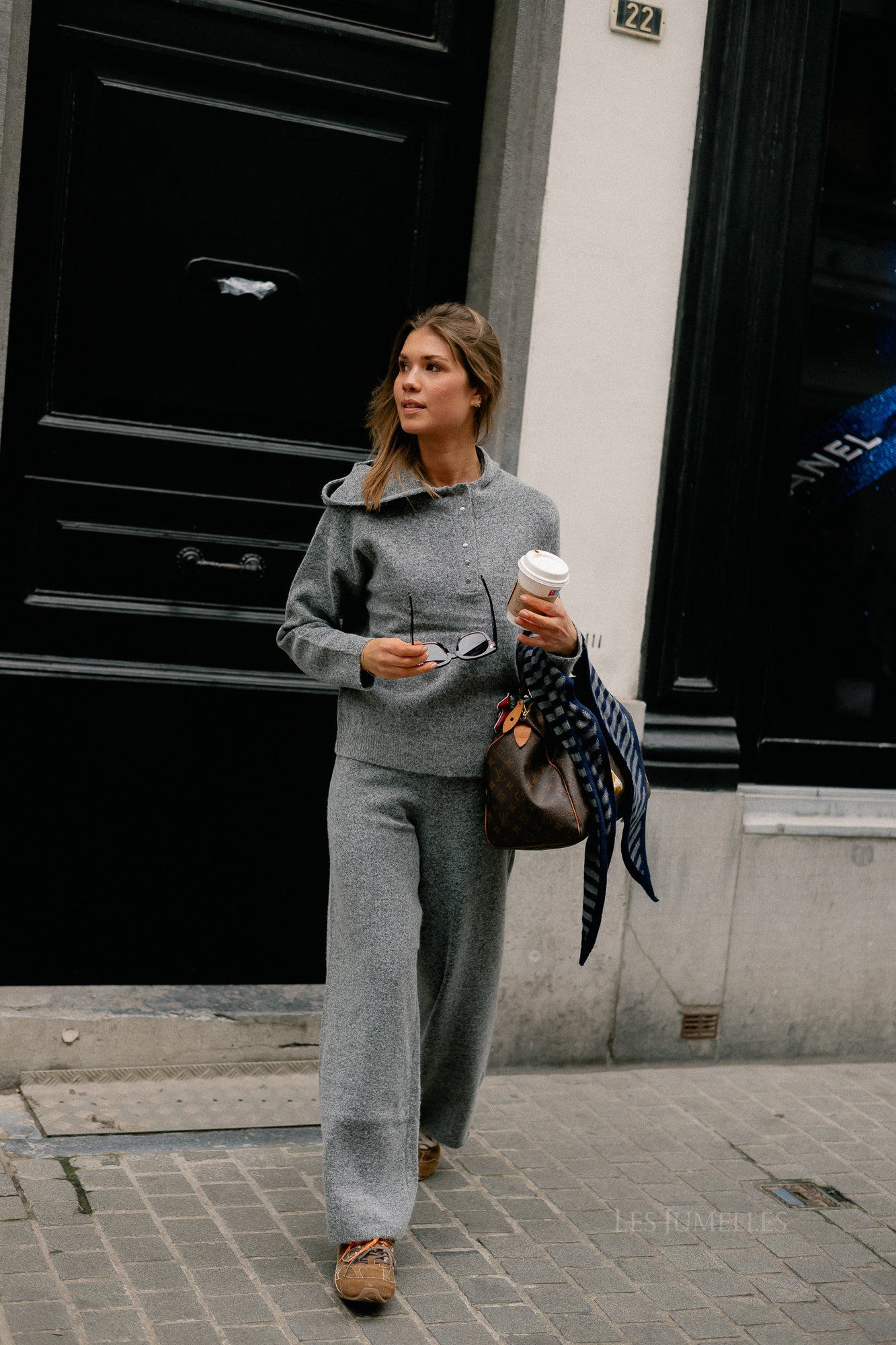 VICasti button knit pants medium grey melange