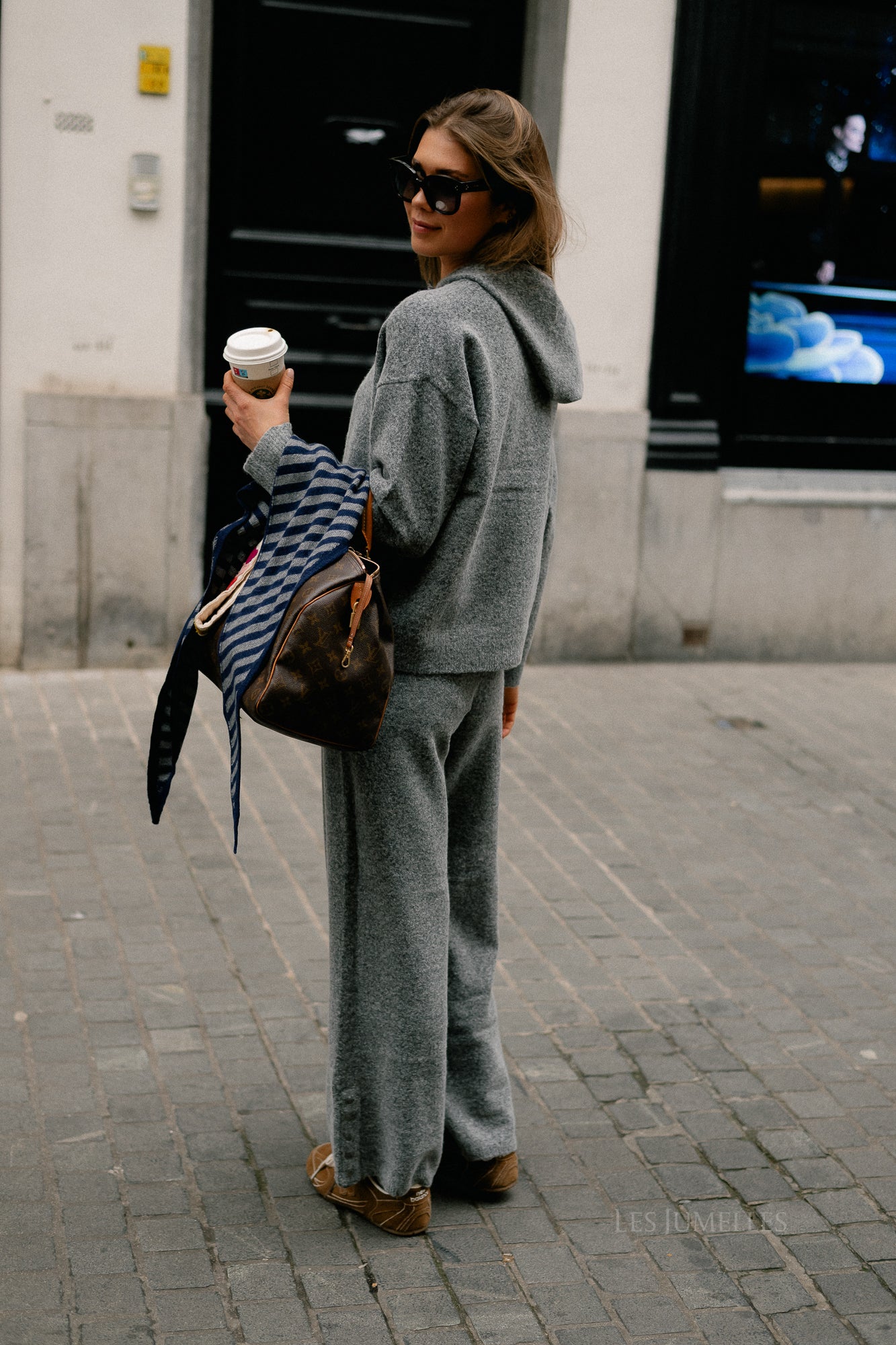 VICasti hoodie LS button knit top medium grey melange