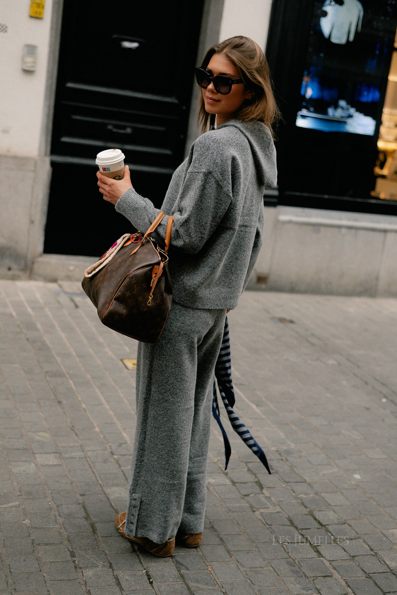 VICasti button knit pants medium grey melange