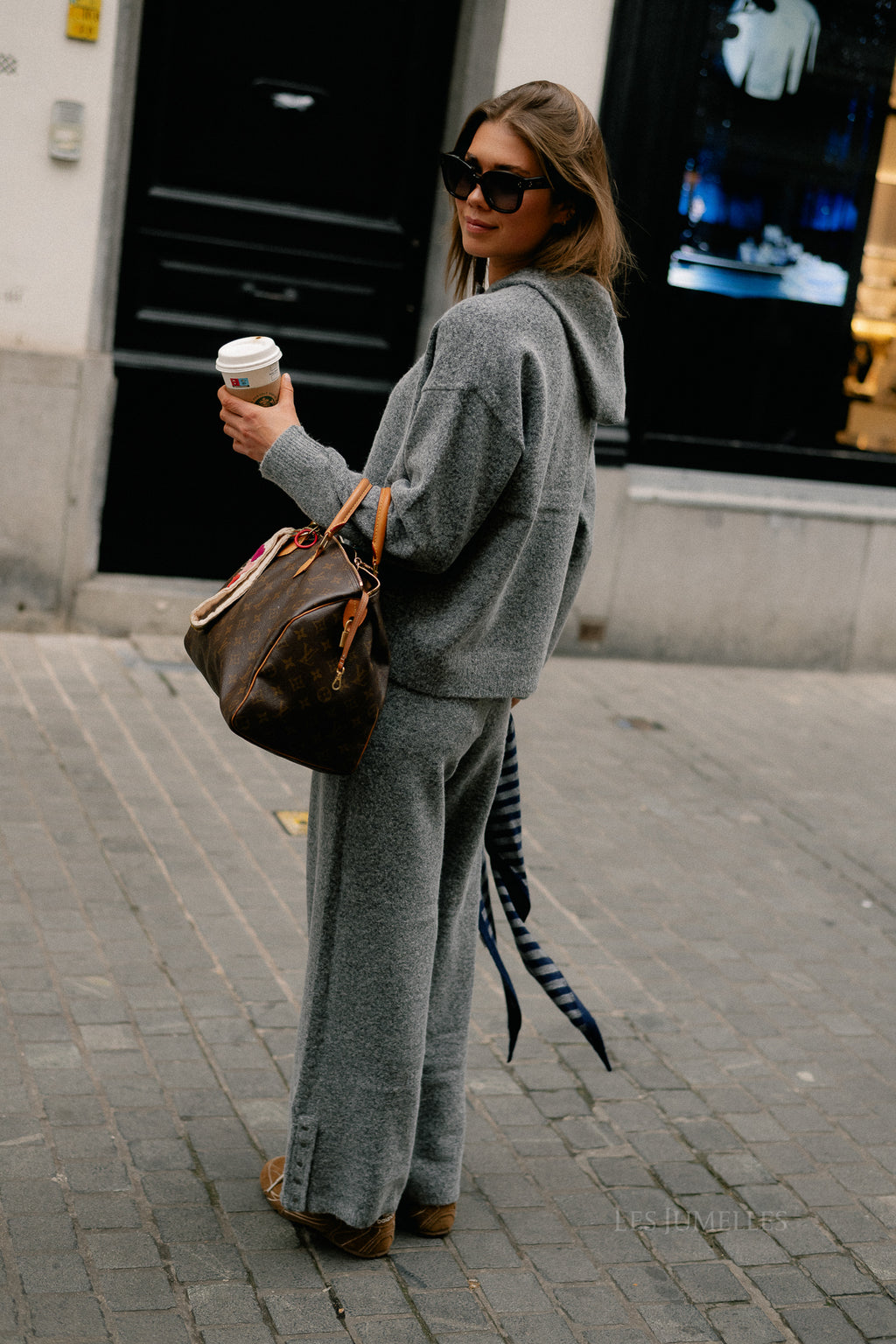 VICasti button knit pants medium grey melange