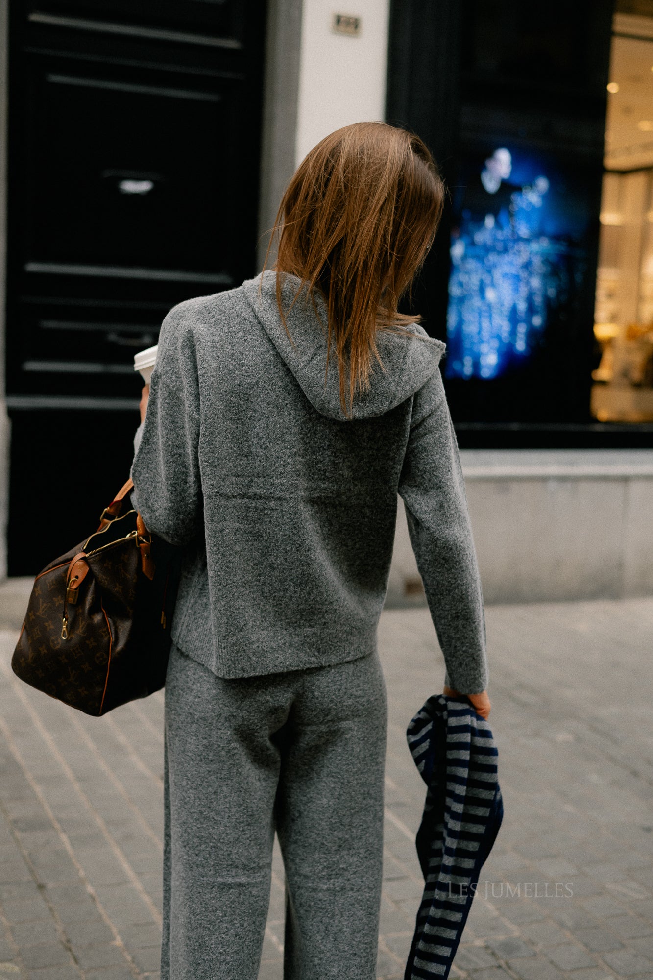 VICasti hoodie LS button knit top medium grey melange