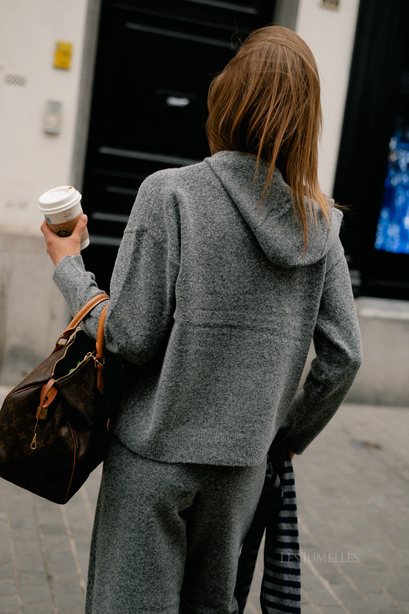 VICasti hoodie LS button knit top medium grey melange