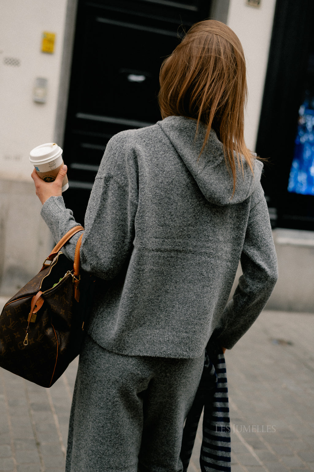 VICasti hoodie LS button knit top medium grey melange