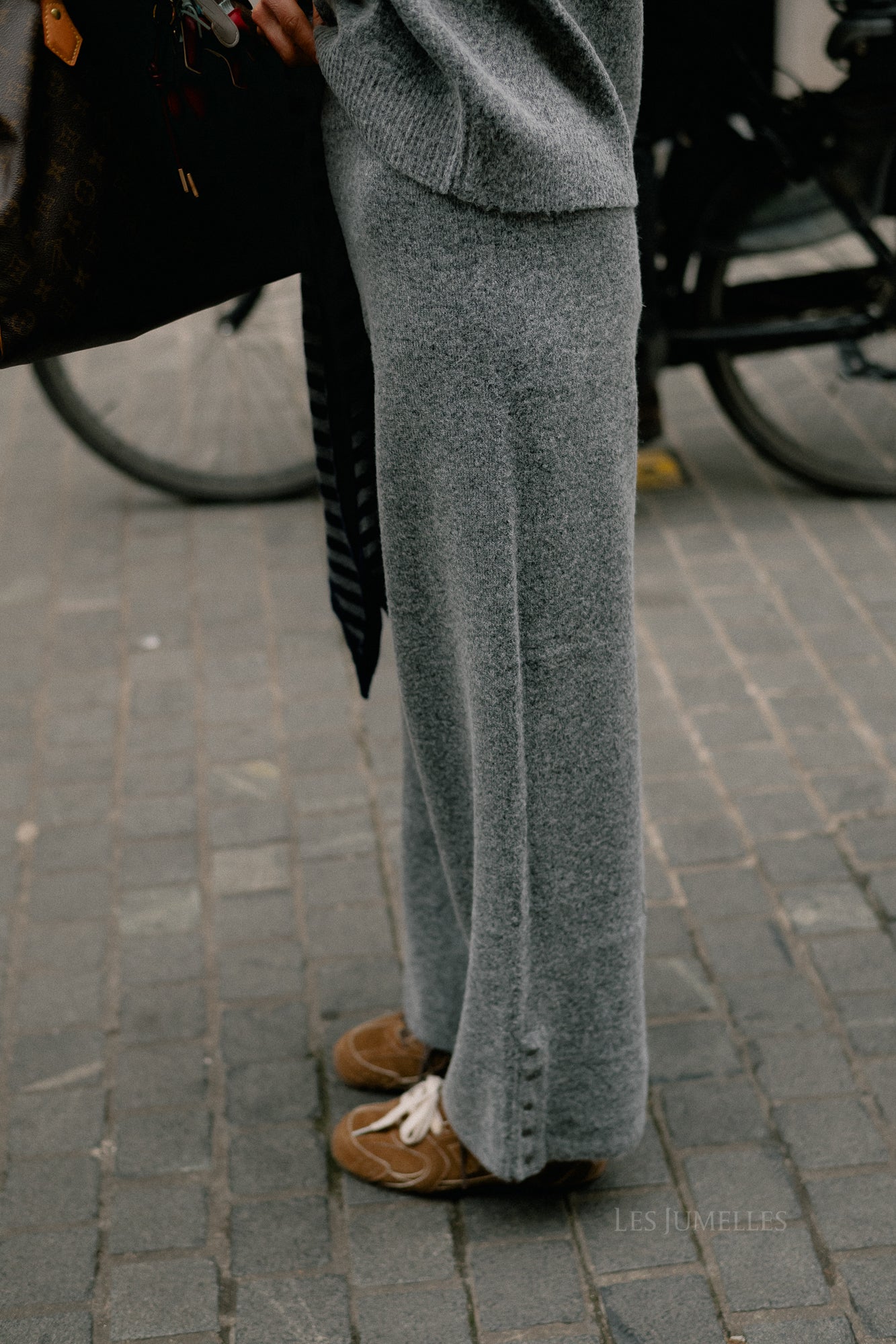 VICasti button knit pants medium grey melange