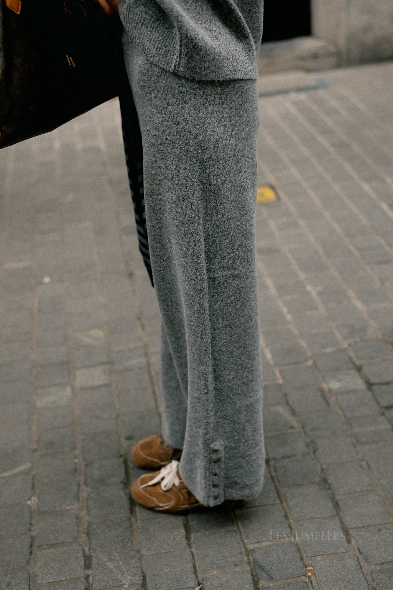 VICasti button knit pants medium grey melange