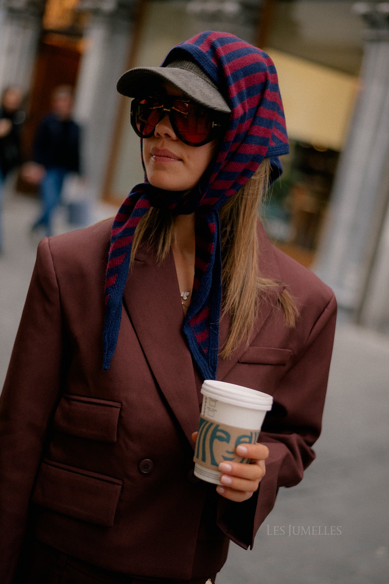 Lisa striped scarf navy/burgundy