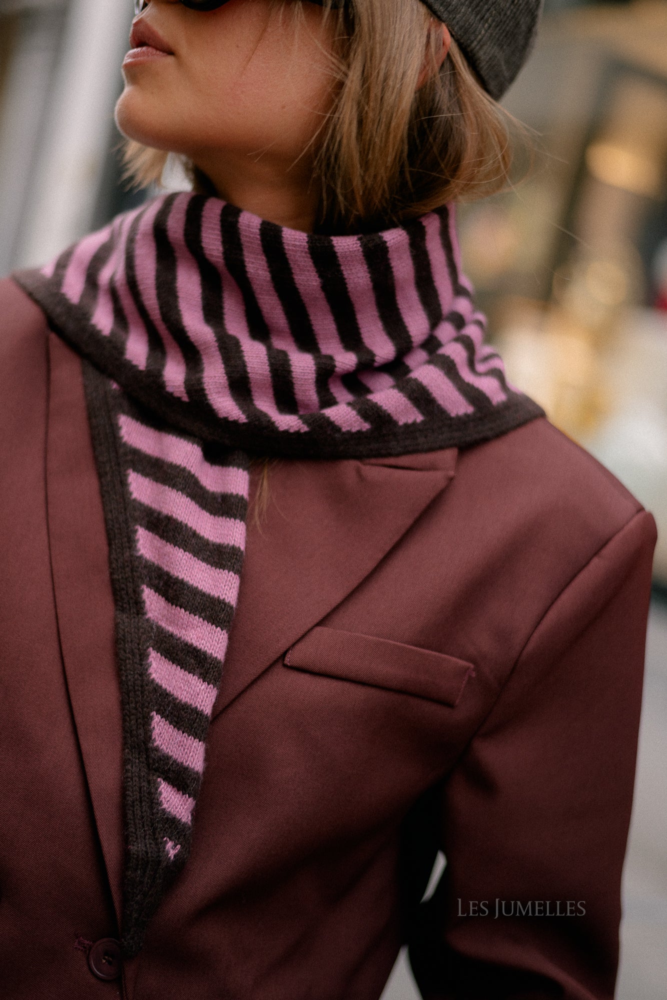 Lisa striped scarf hot chocolate/pink