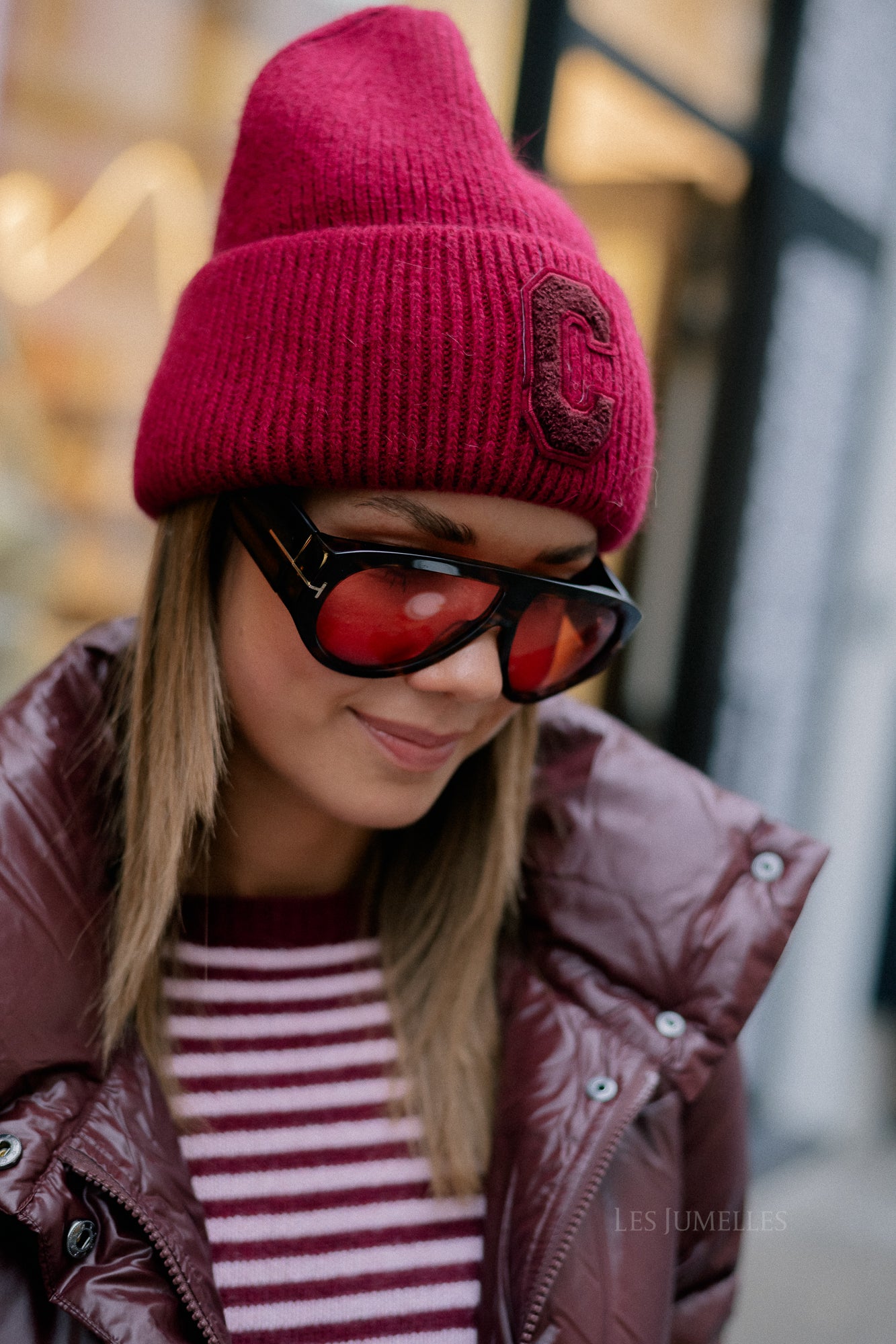 'C' beanie burgundy