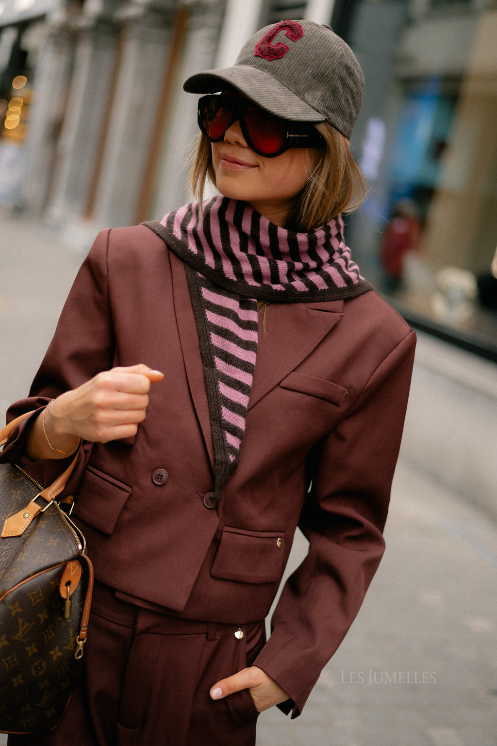 Lisa striped scarf hot chocolate/pink