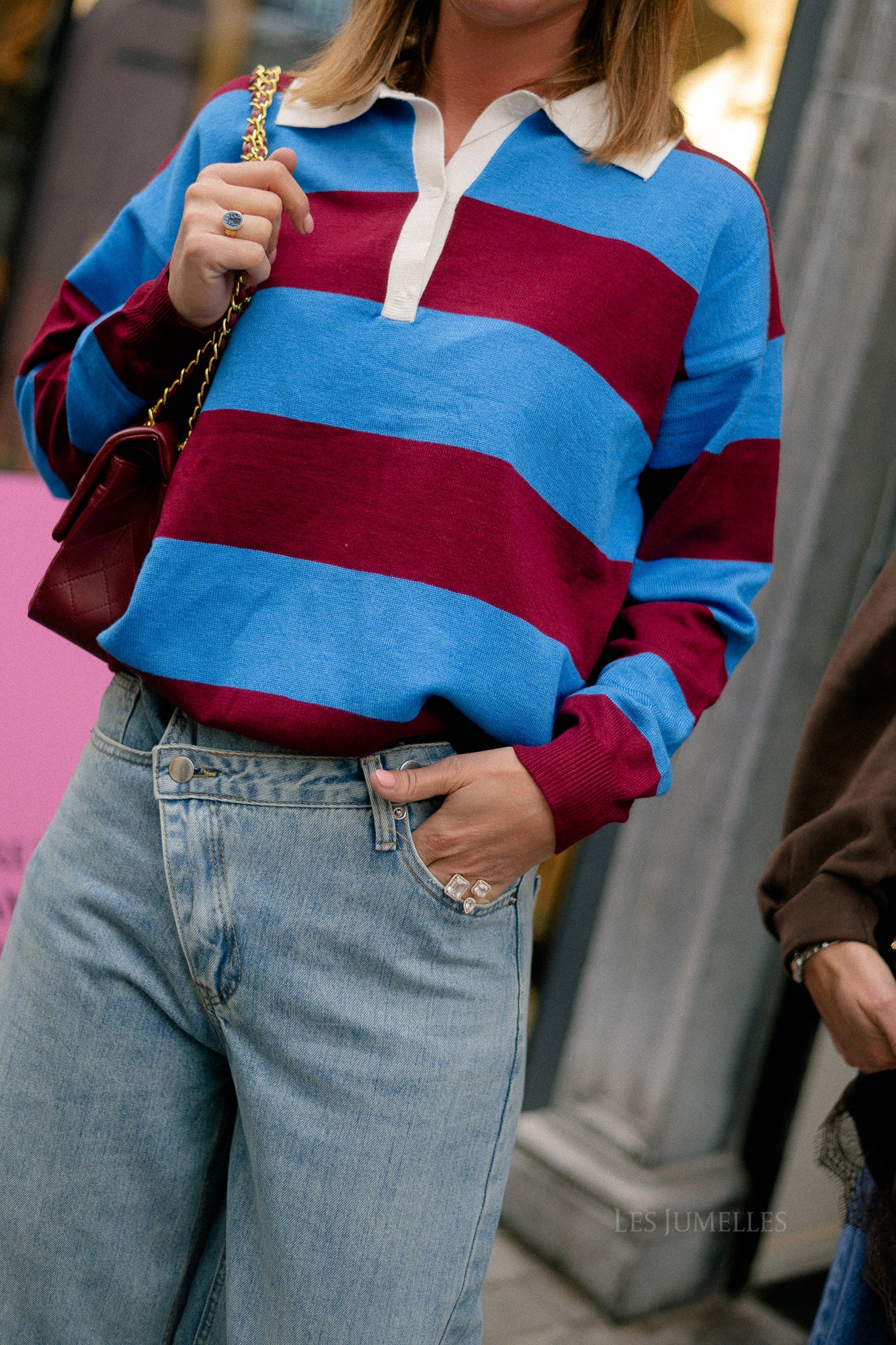 Sophia striped rugby shirt burgundy/blue