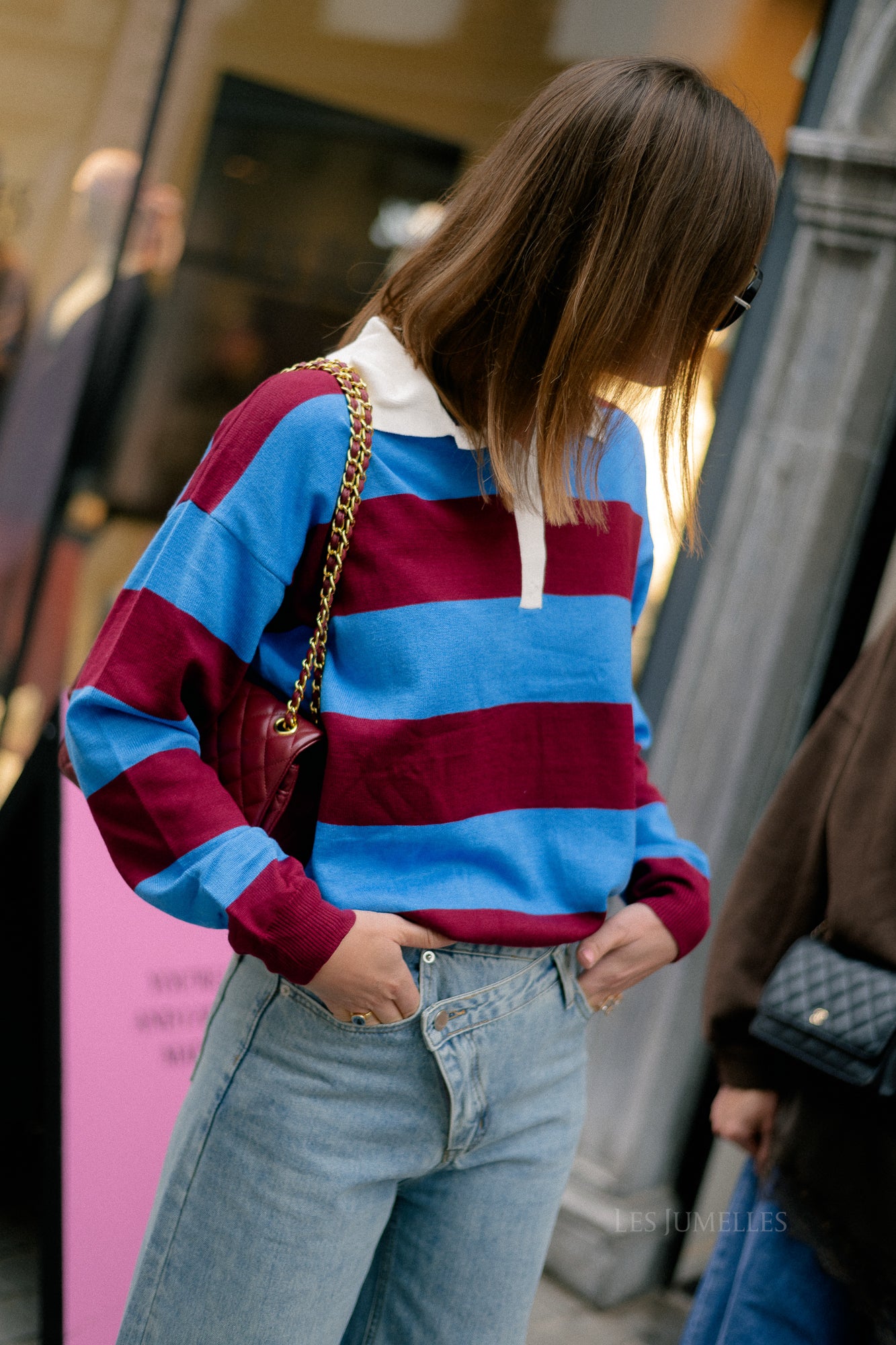 Sophia striped rugby shirt burgundy/blue