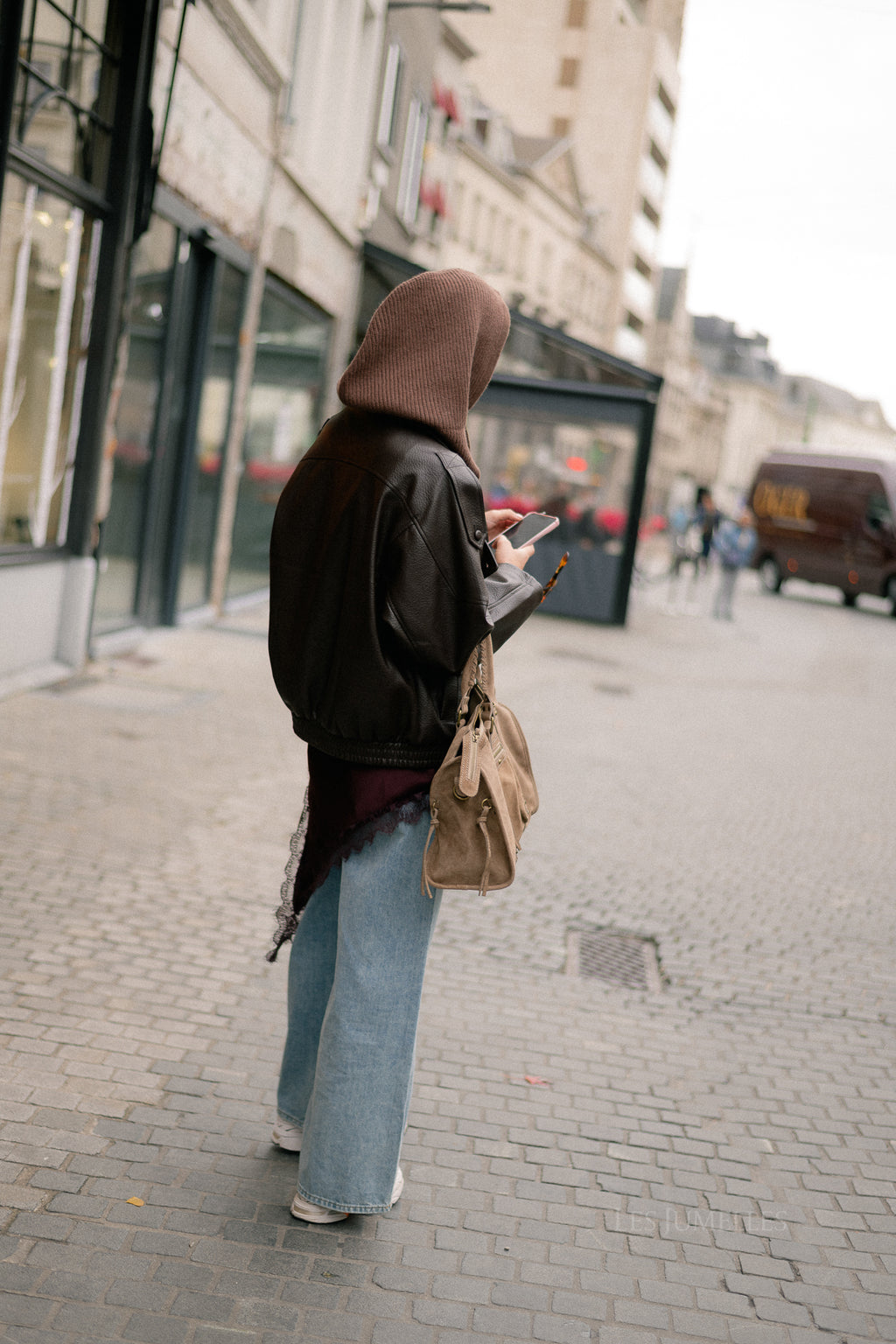 Aubrey leather look jacket hot chocolate