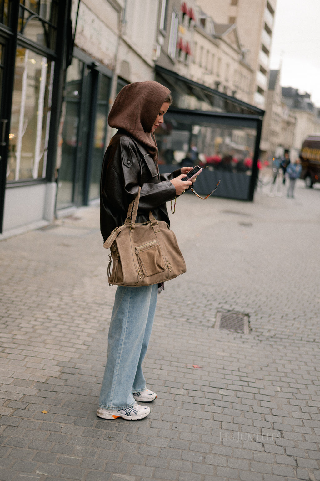 Aubrey leather look jacket hot chocolate