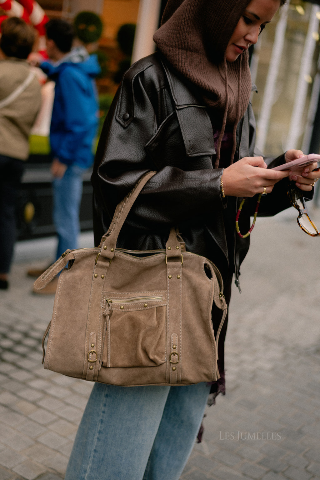 Aubrey leather look jacket hot chocolate