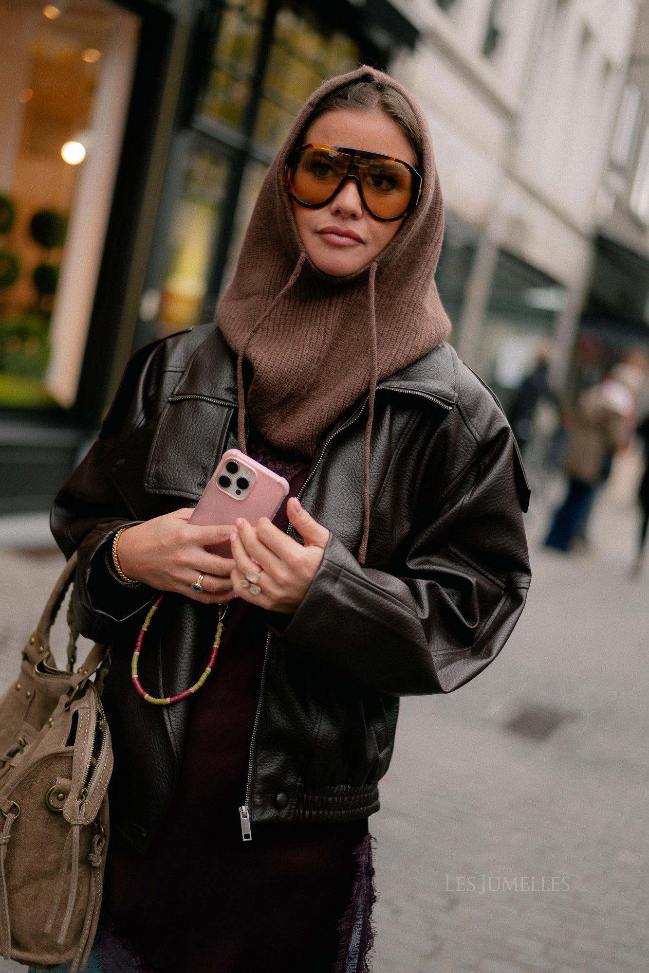 Aubrey leather look jacket hot chocolate