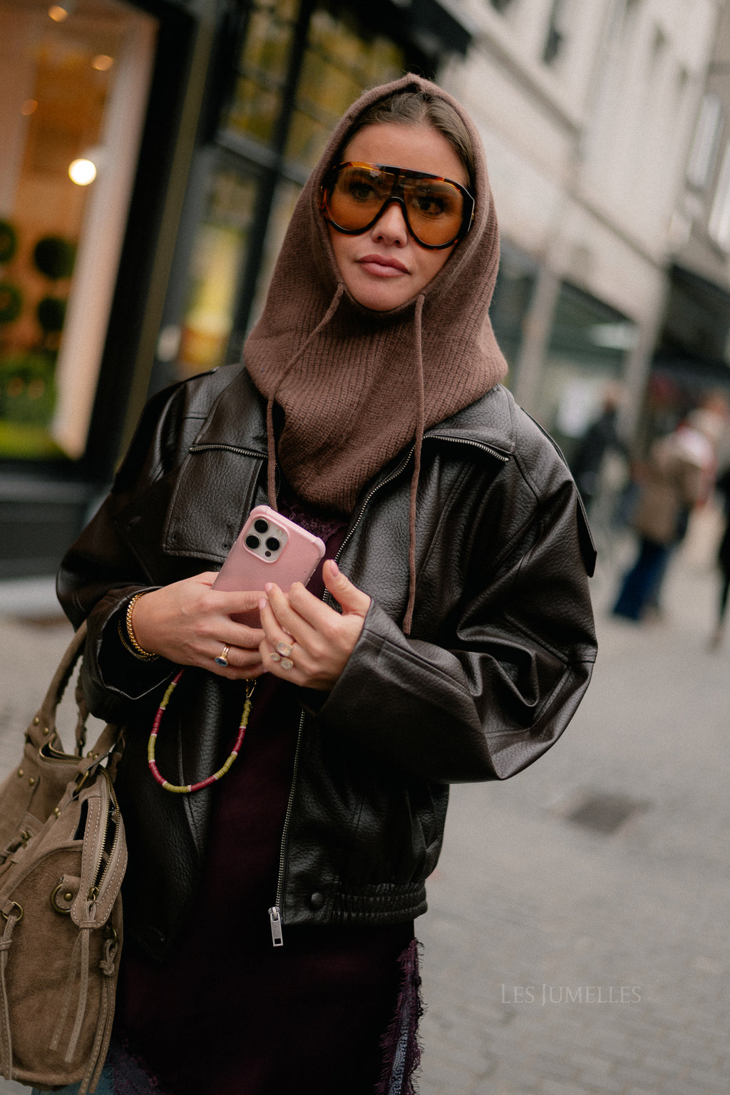 Aubrey leather look jacket hot chocolate