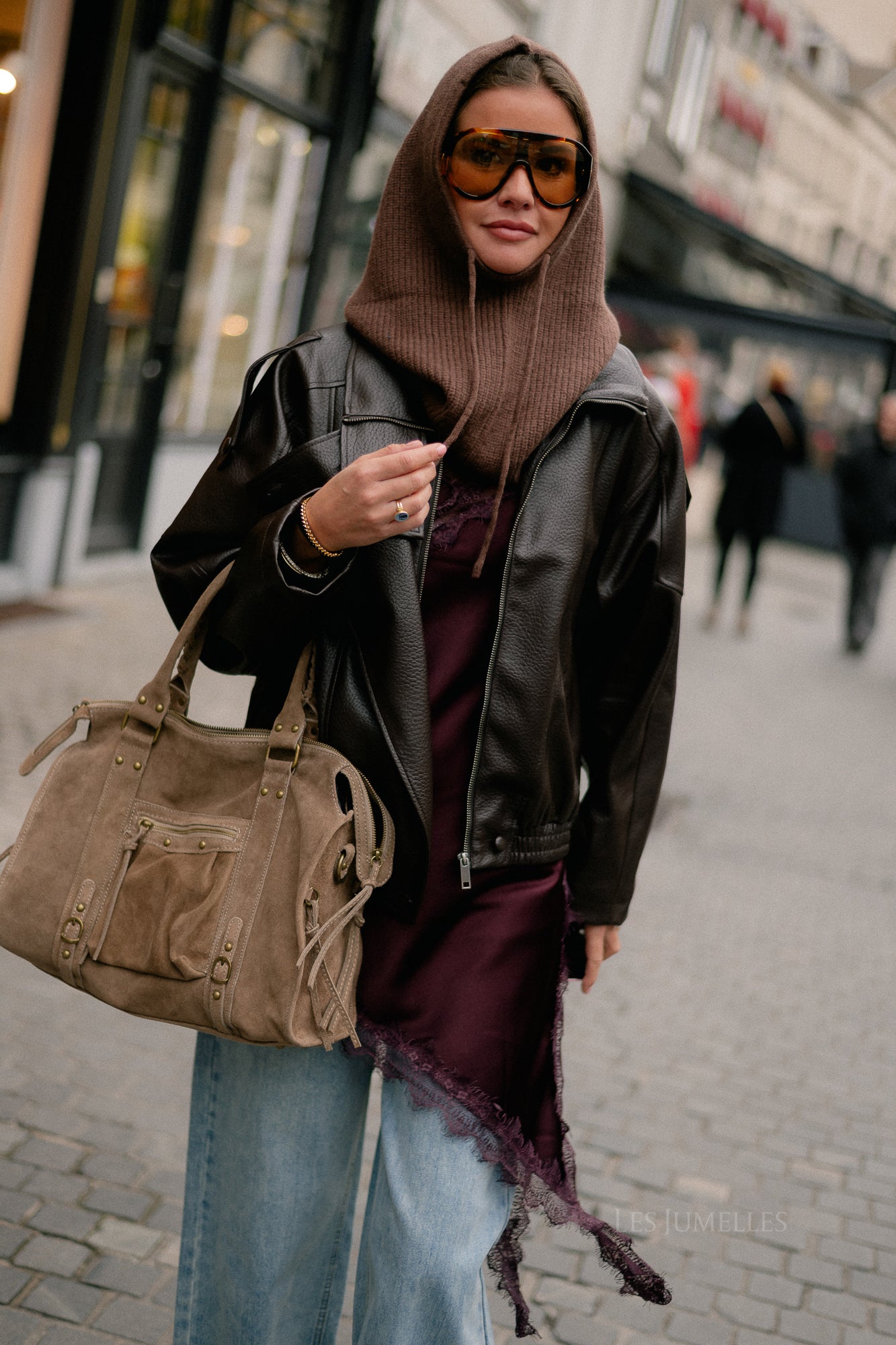 Aubrey leather look jacket hot chocolate