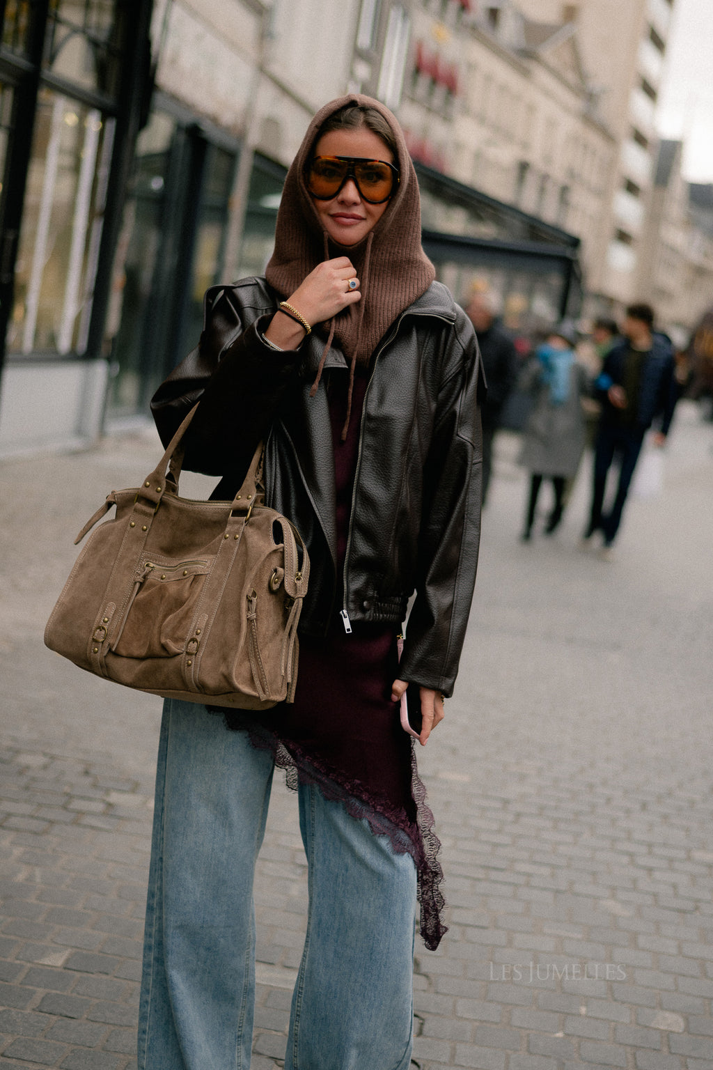 Aubrey leather look jacket hot chocolate