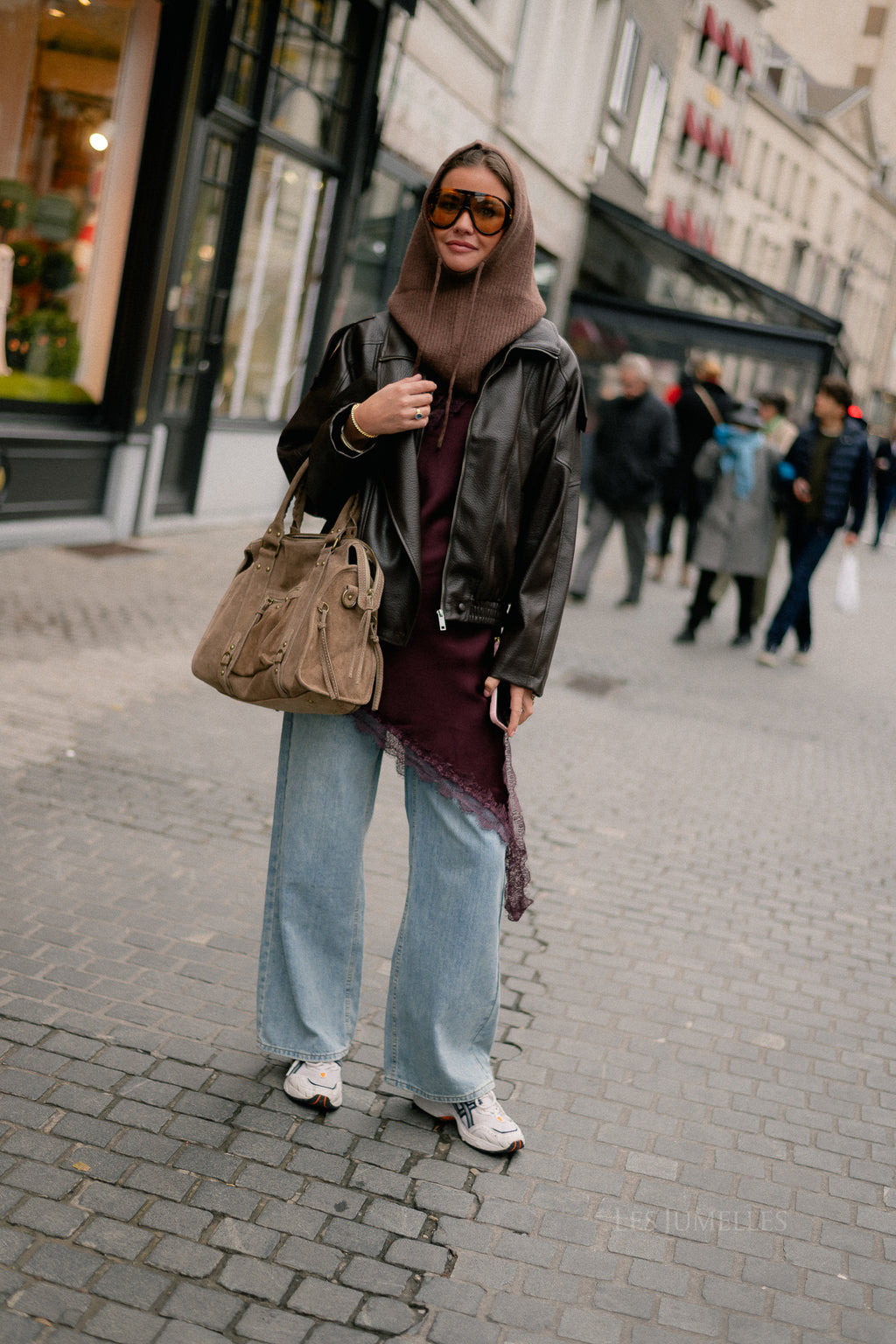 Aubrey leather look jacket hot chocolate