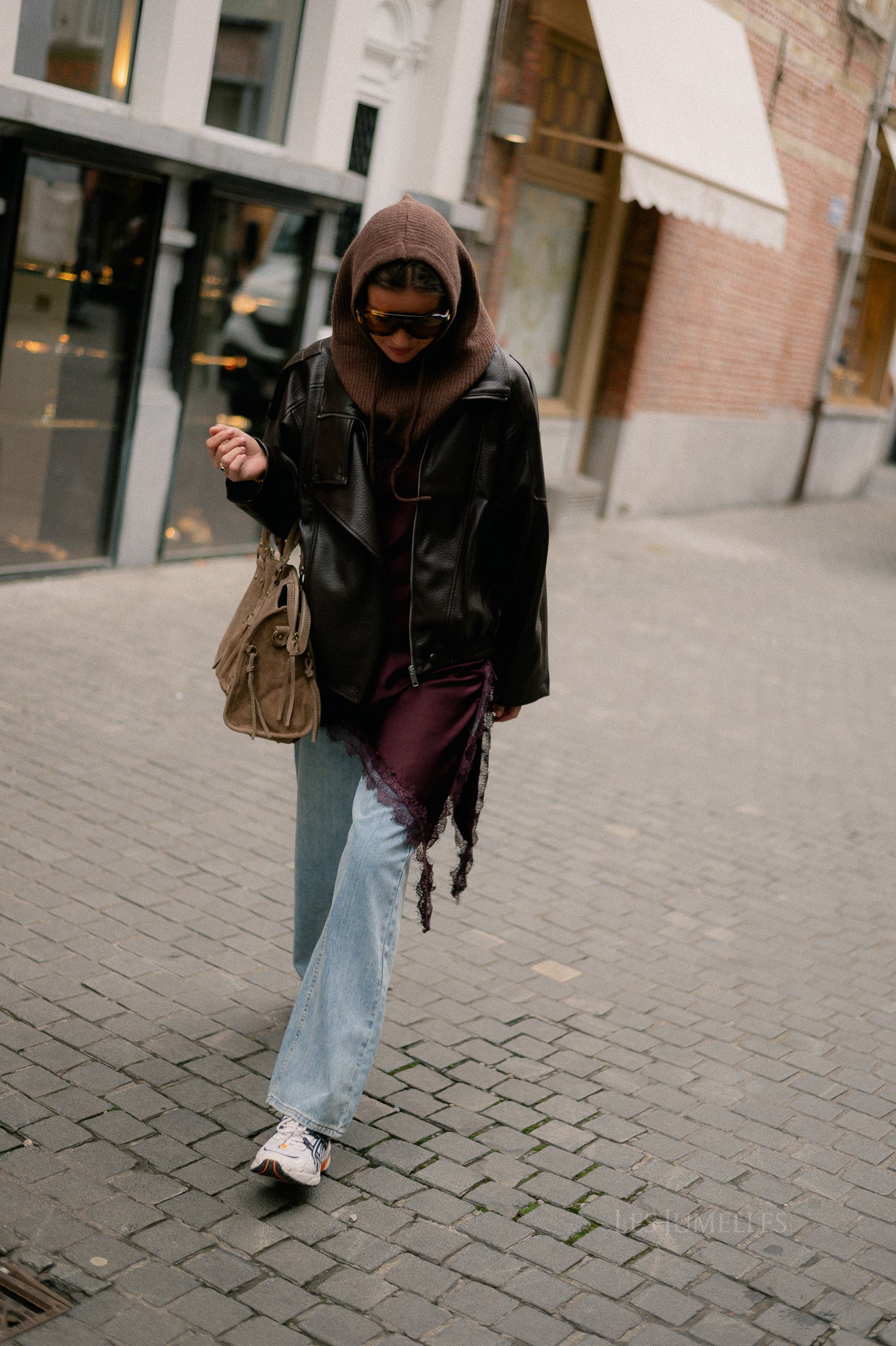 Aubrey leather look jacket hot chocolate