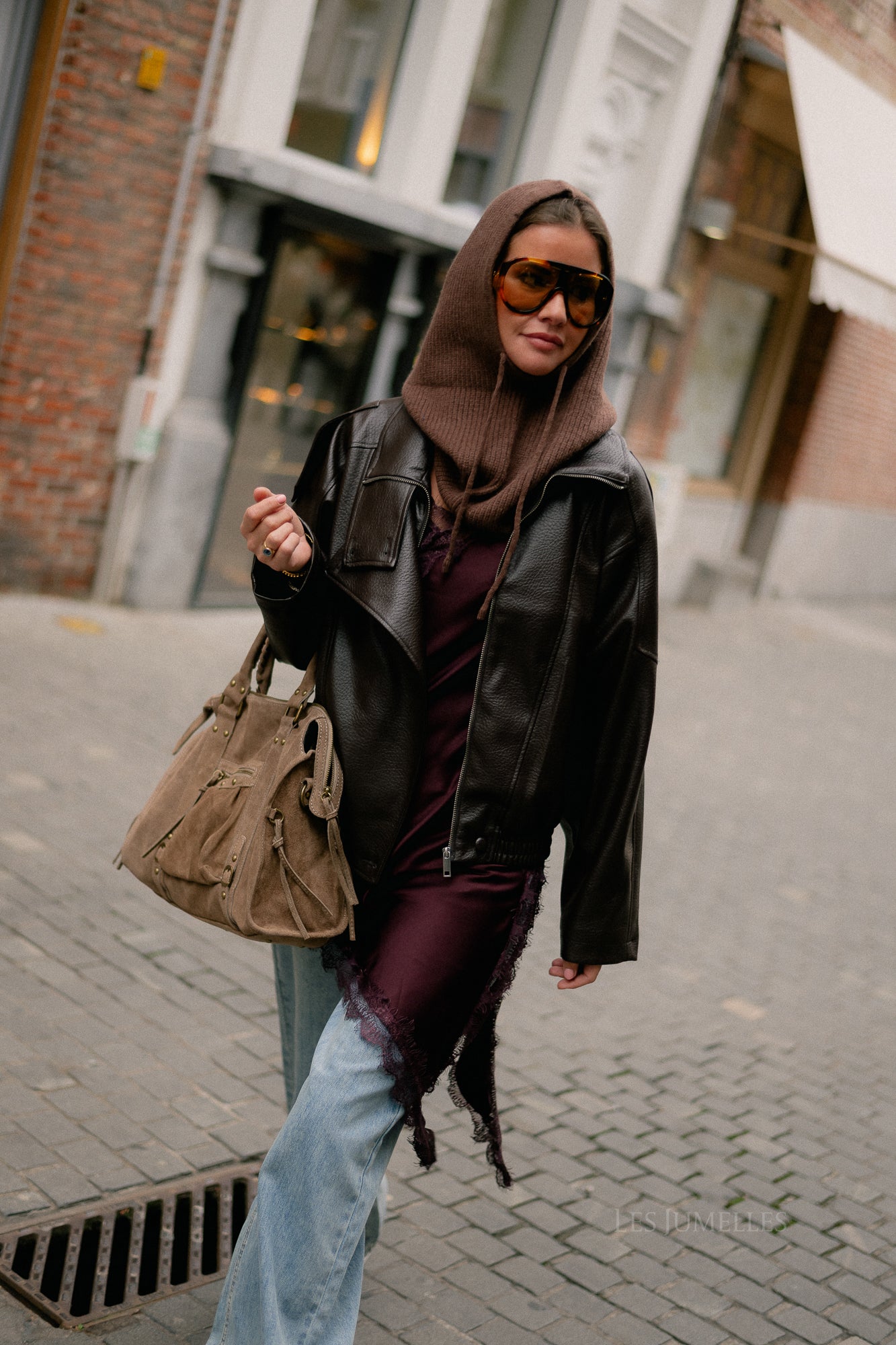 Aubrey leather look jacket hot chocolate