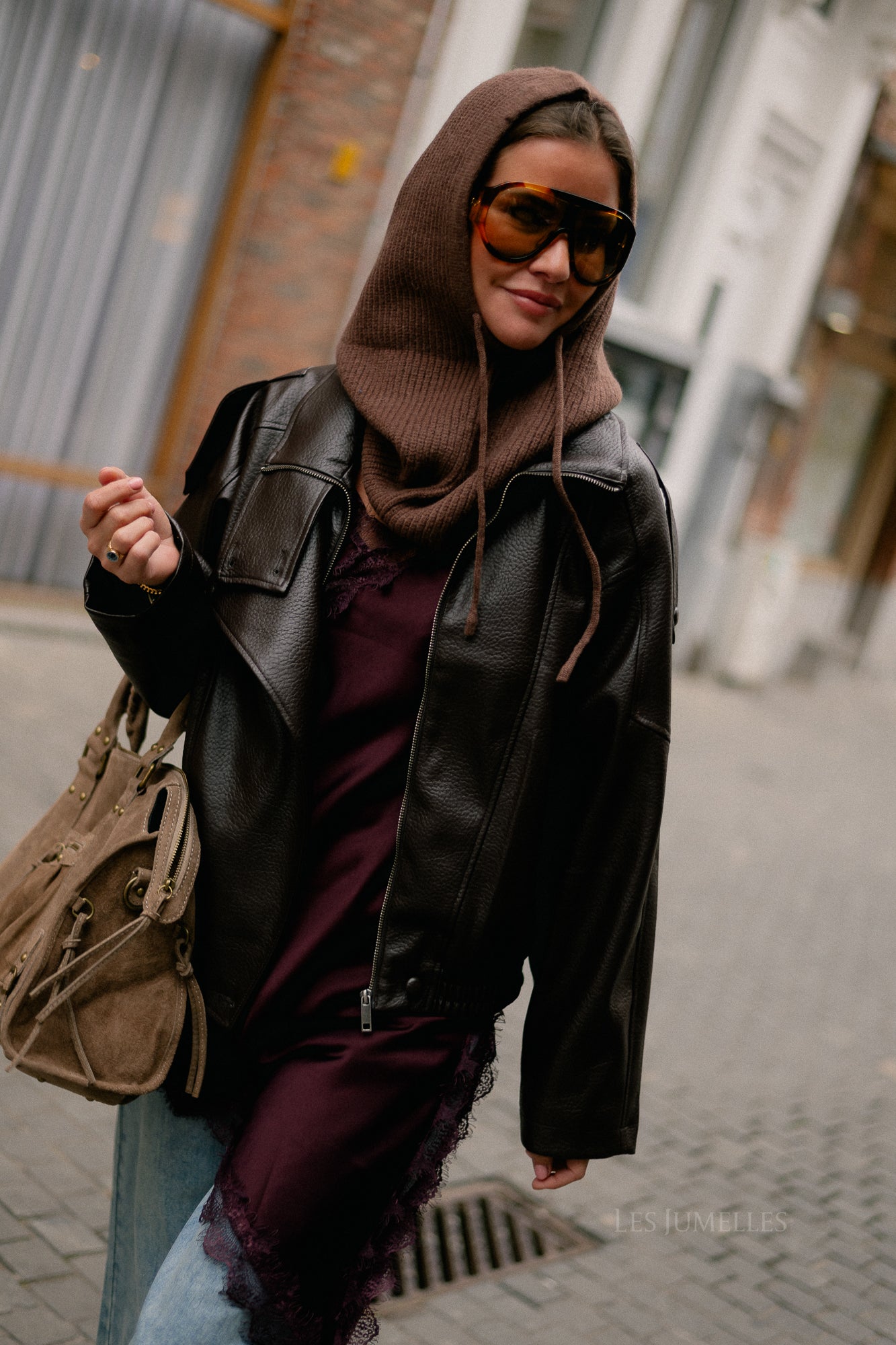 Aubrey leather look jacket hot chocolate